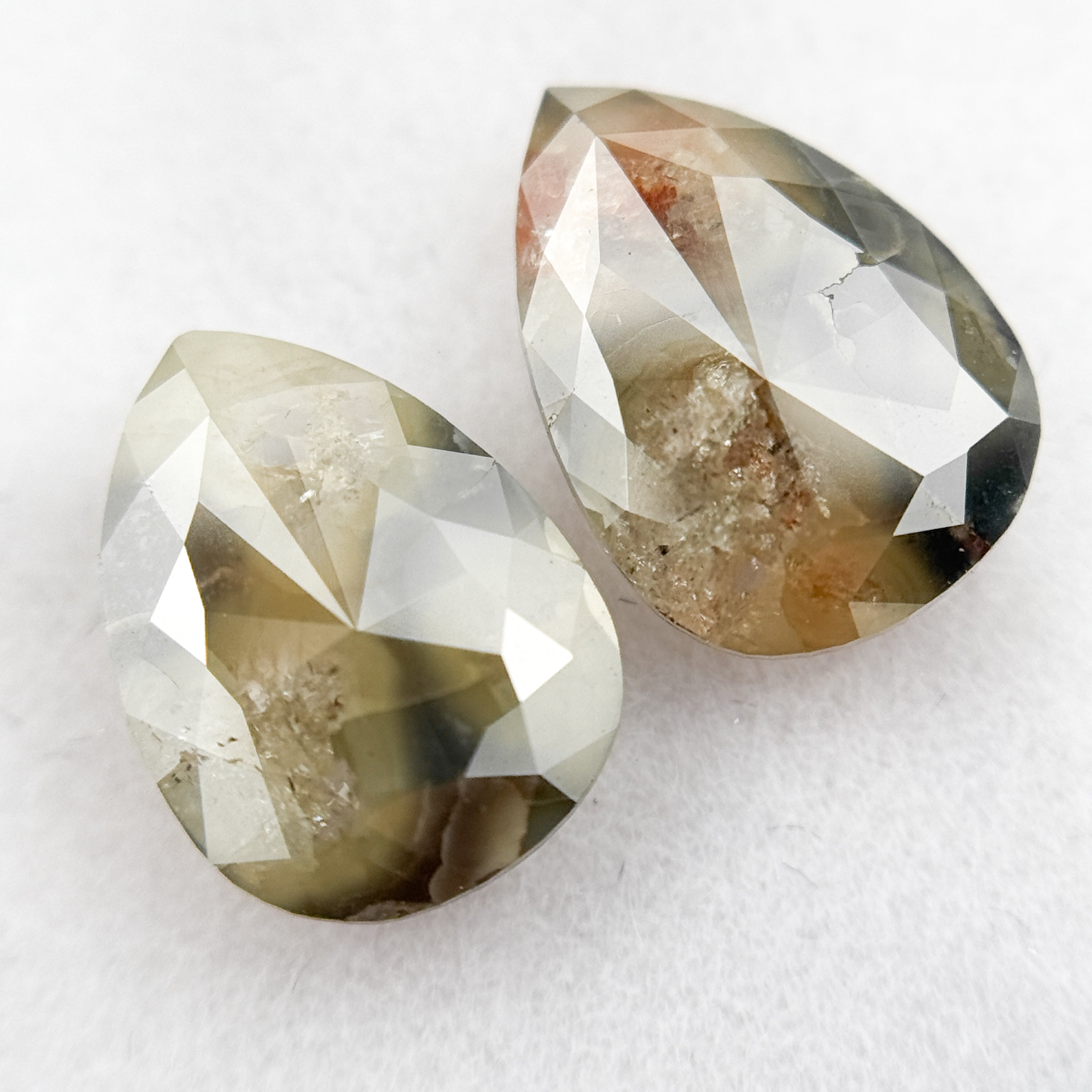 2.23 Ct Pear Rose Cut Green Natural Galaxy Diamond Pair