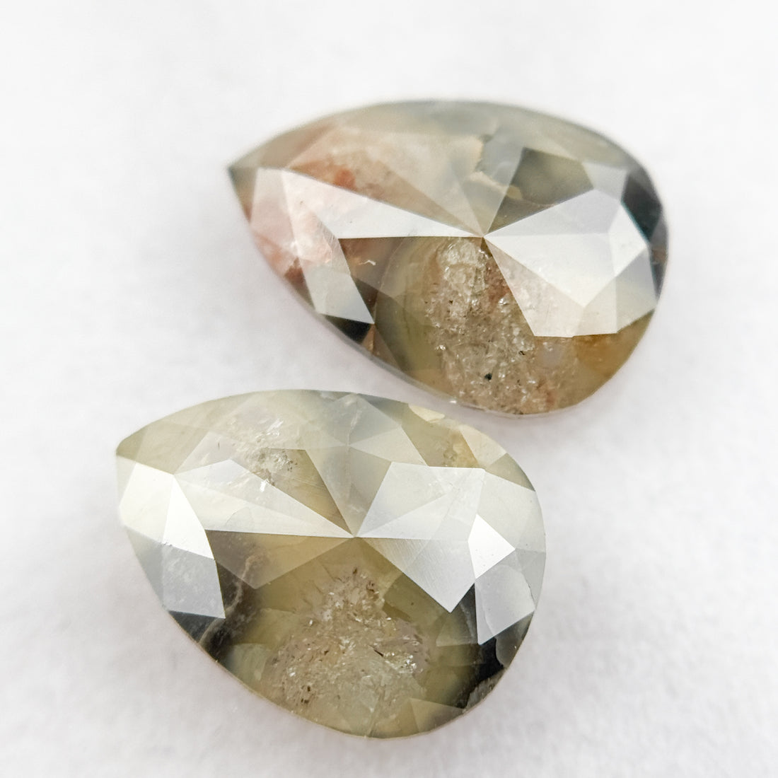 2.23 Ct Pear Rose Cut Green Natural Galaxy Diamond Pair