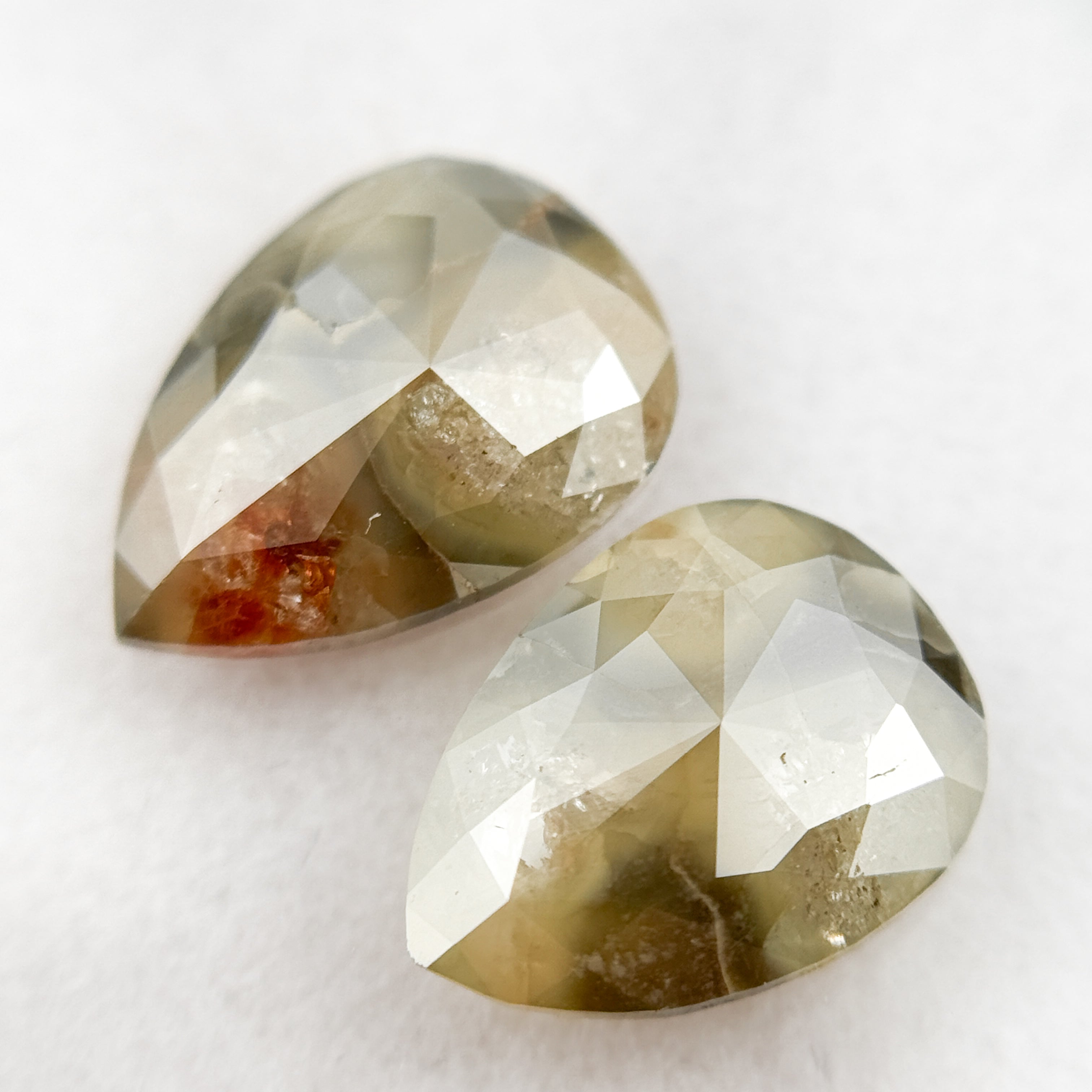 2.23 Ct Pear Rose Cut Green Natural Galaxy Diamond Pair