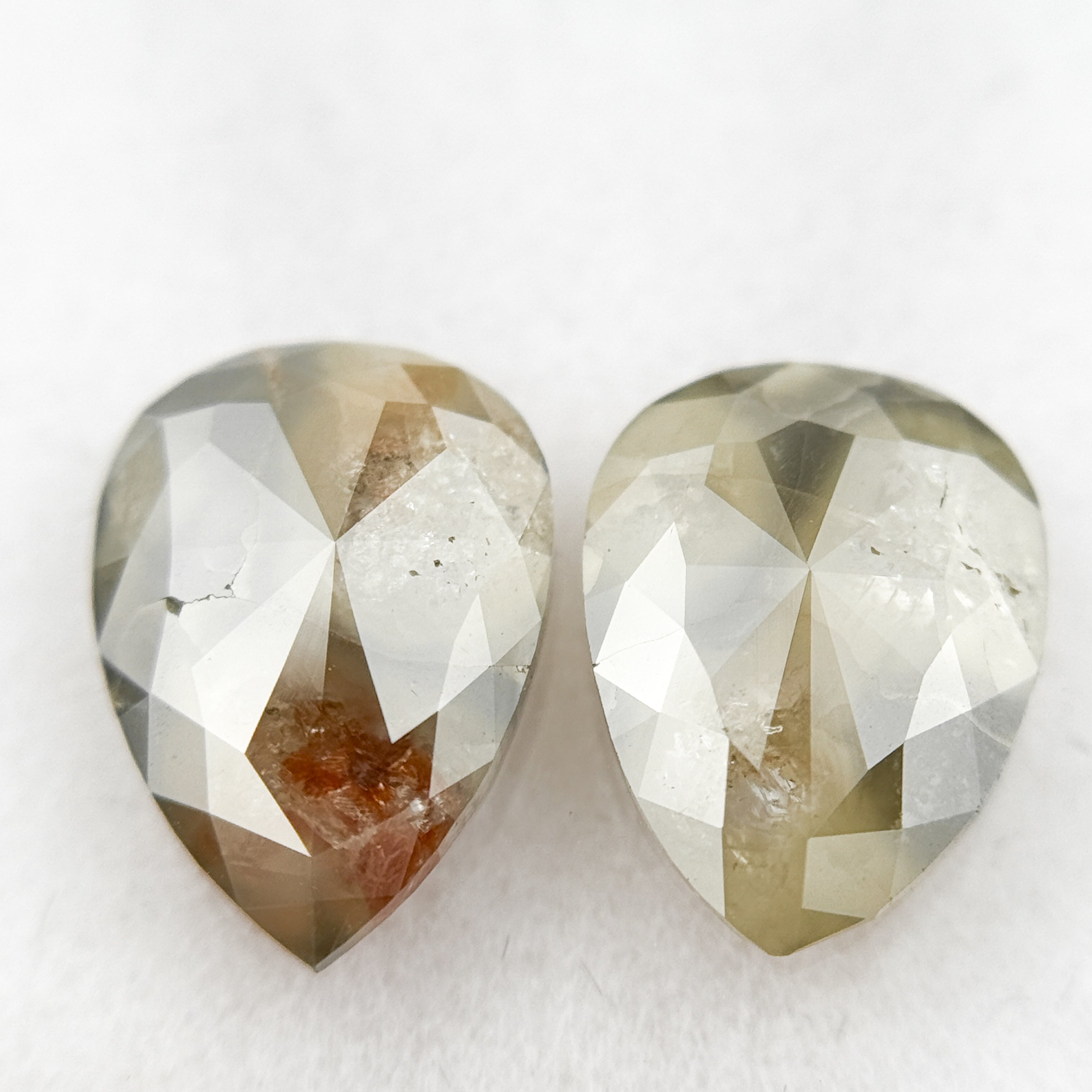 2.23 Ct Pear Rose Cut Green Natural Galaxy Diamond Pair