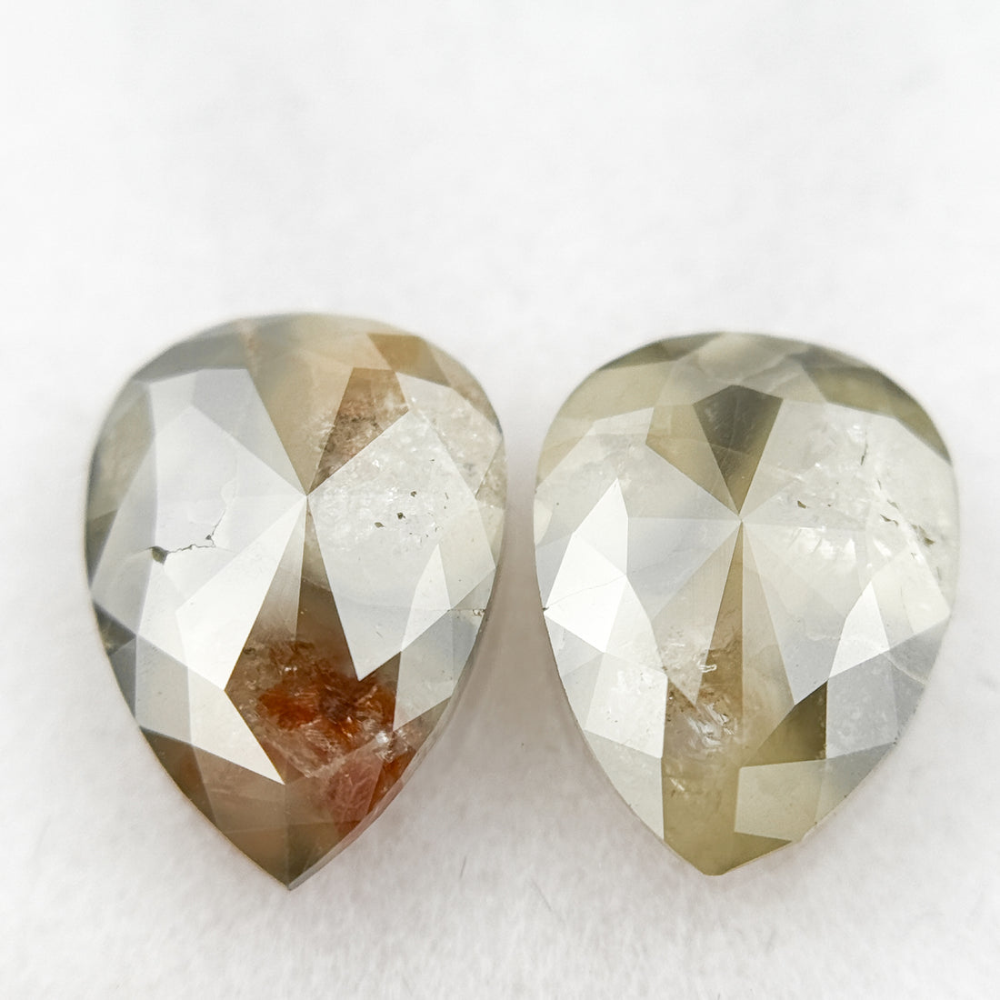 2.23 Ct Pear Rose Cut Green Natural Galaxy Diamond Pair