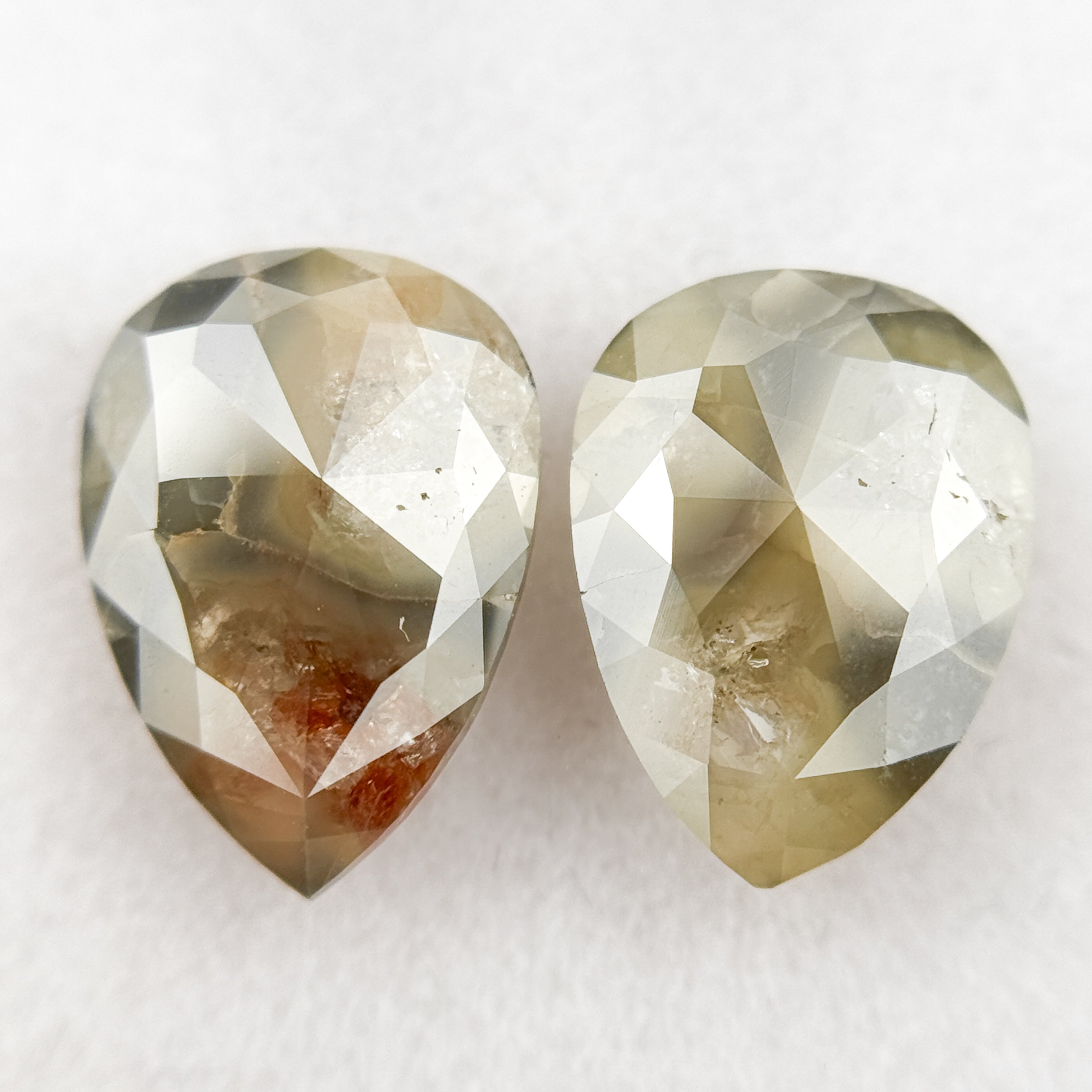 2.23 Ct Pear Rose Cut Green Natural Galaxy Diamond Pair