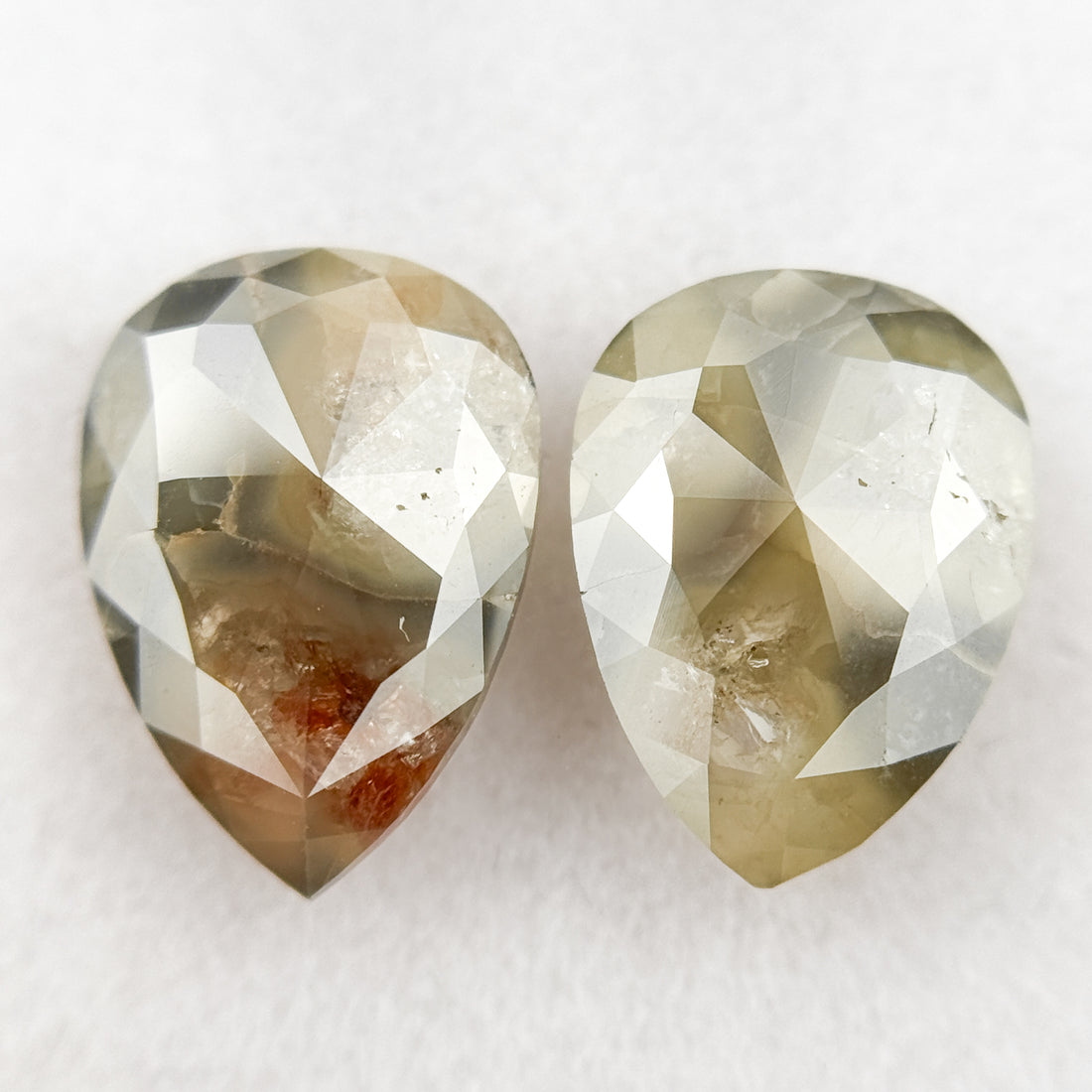 2.23 Ct Pear Rose Cut Green Natural Galaxy Diamond Pair