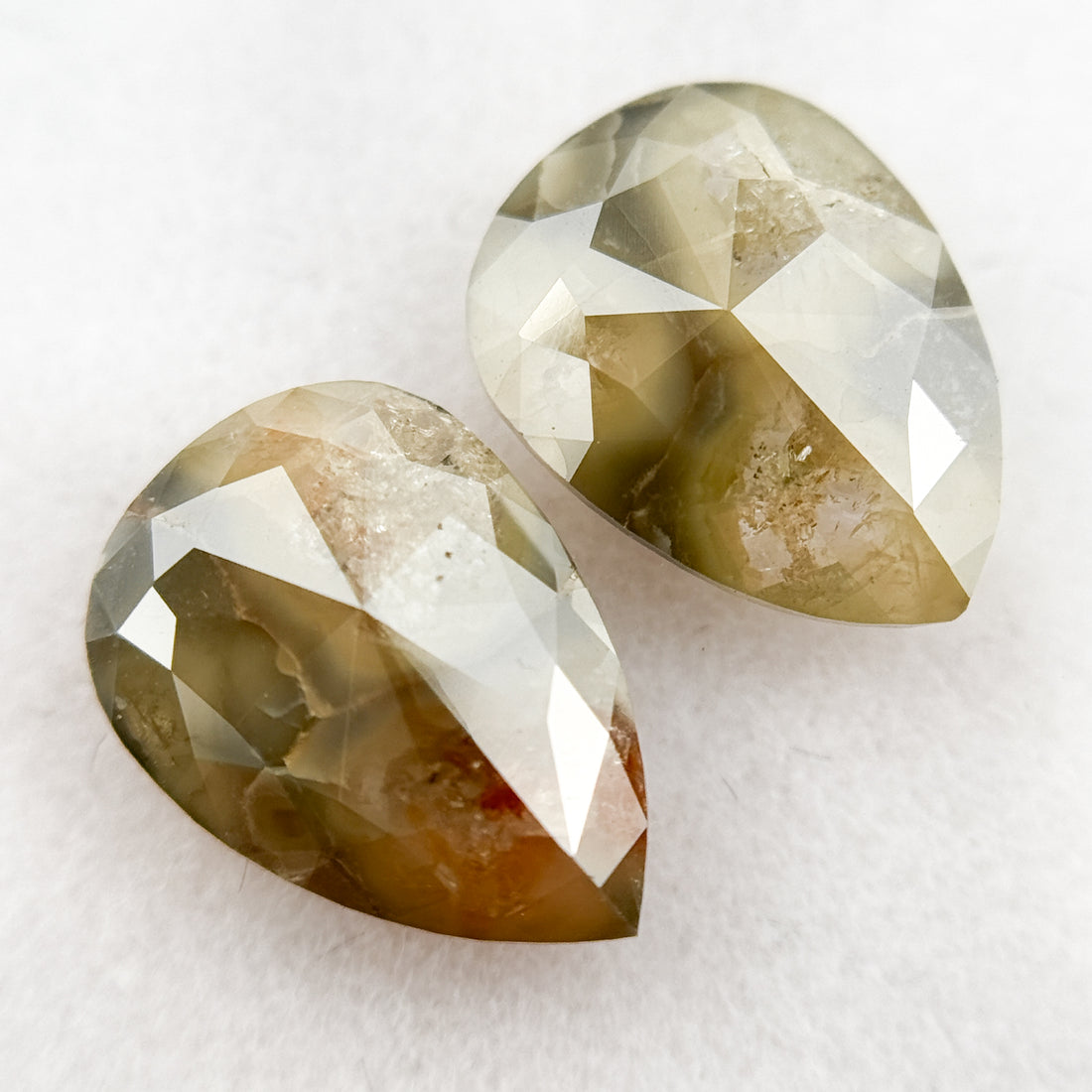 2.23 Ct Pear Rose Cut Green Natural Galaxy Diamond Pair