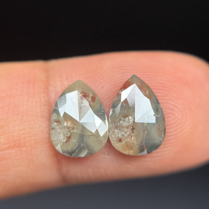 2.23 Ct Pear Rose Cut Green Natural Galaxy Diamond Pair