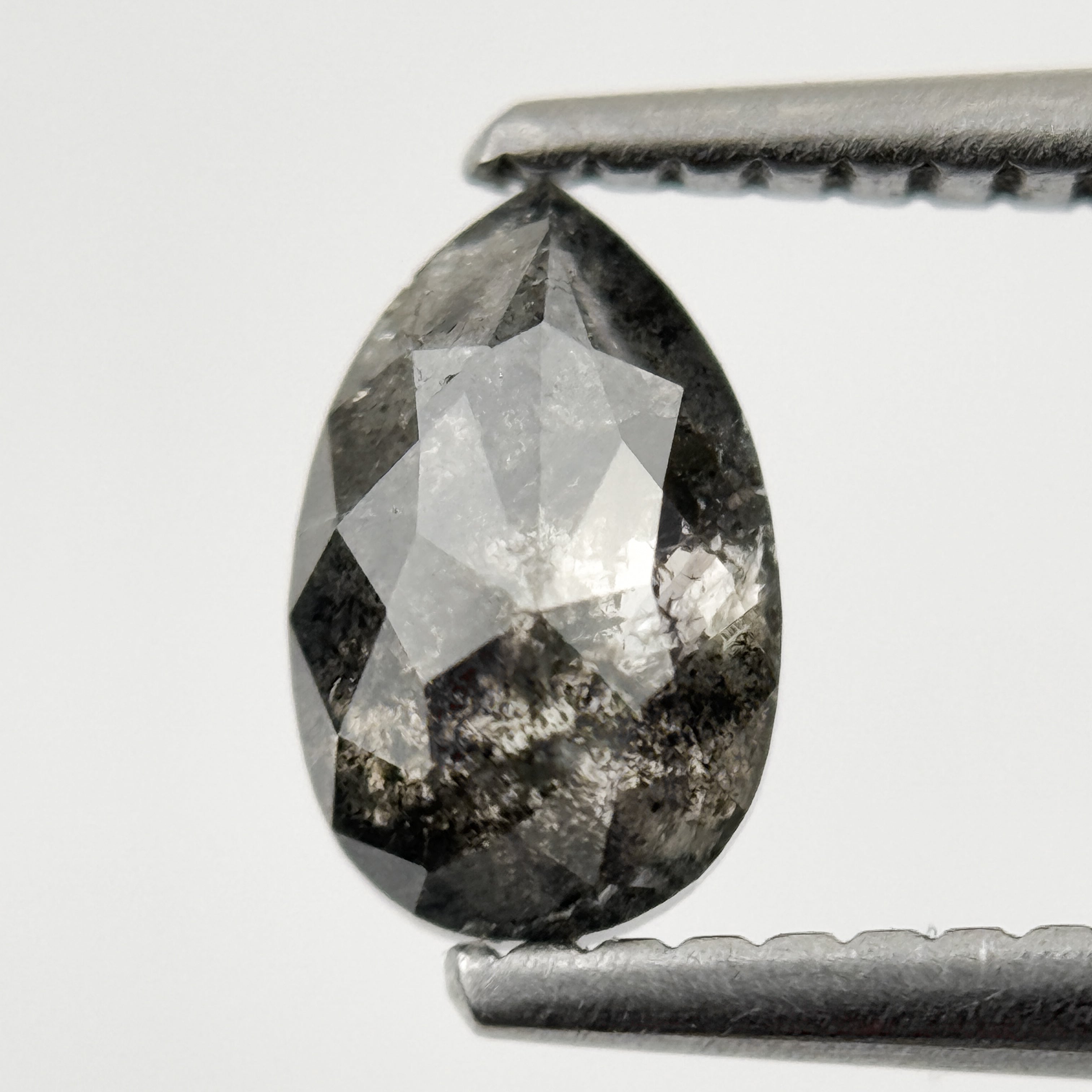 0.88 Ct Pear Rose Cut Grey Natural Galaxy Inclusion Diamond