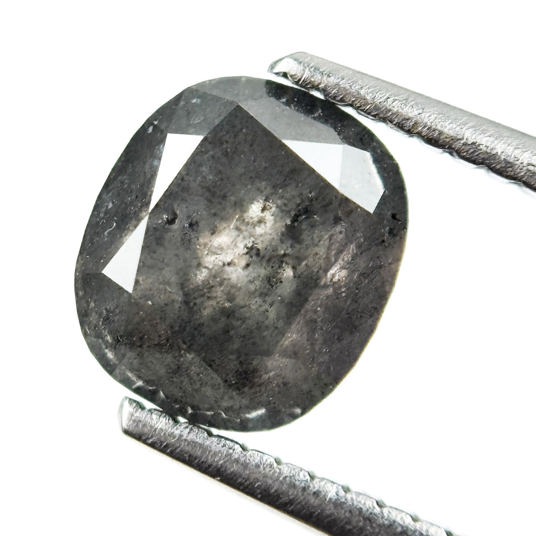 2.39 Ct Cushion Rose Cut Grey Natural Salt and Pepper Diamond