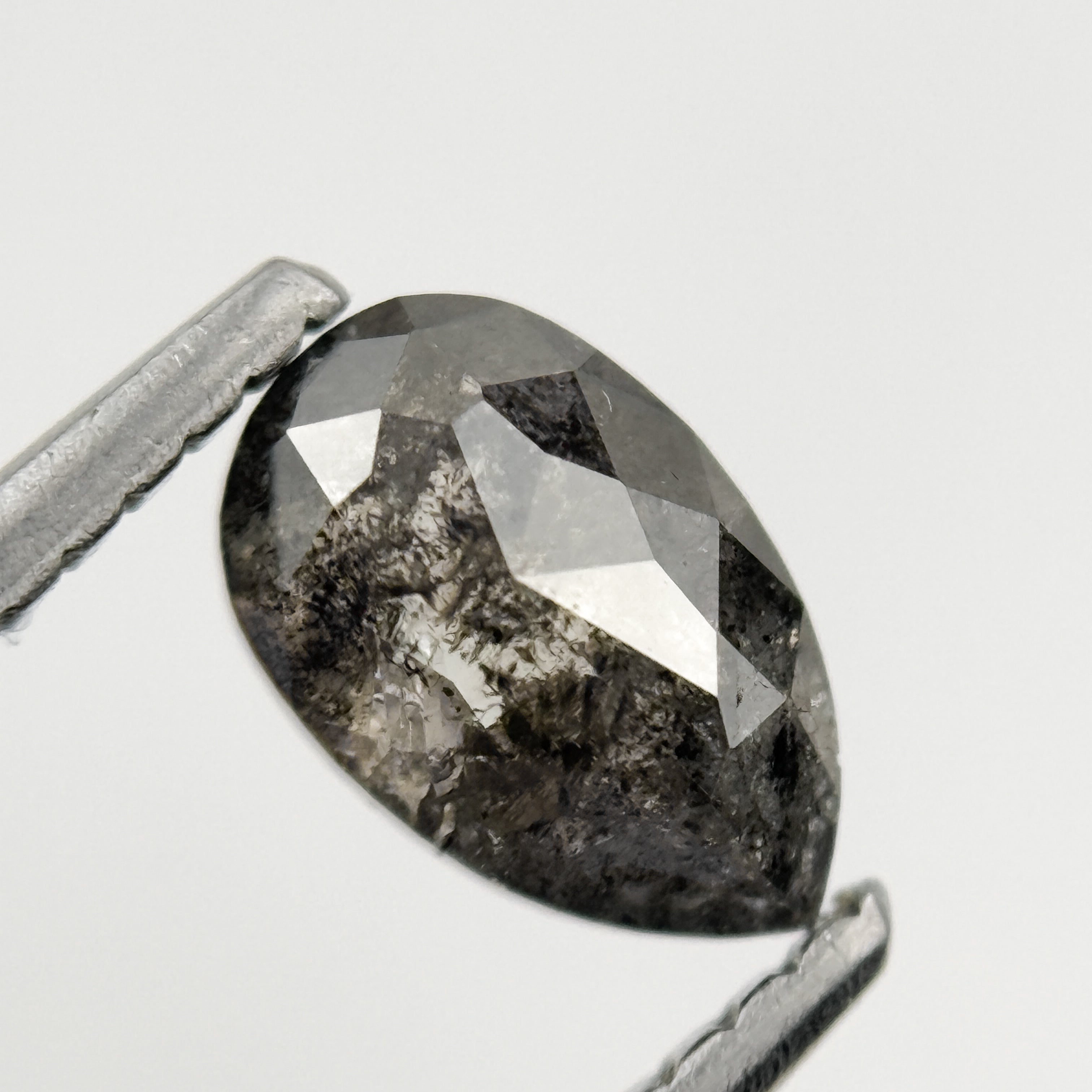 0.88 Ct Pear Rose Cut Grey Natural Galaxy Inclusion Diamond