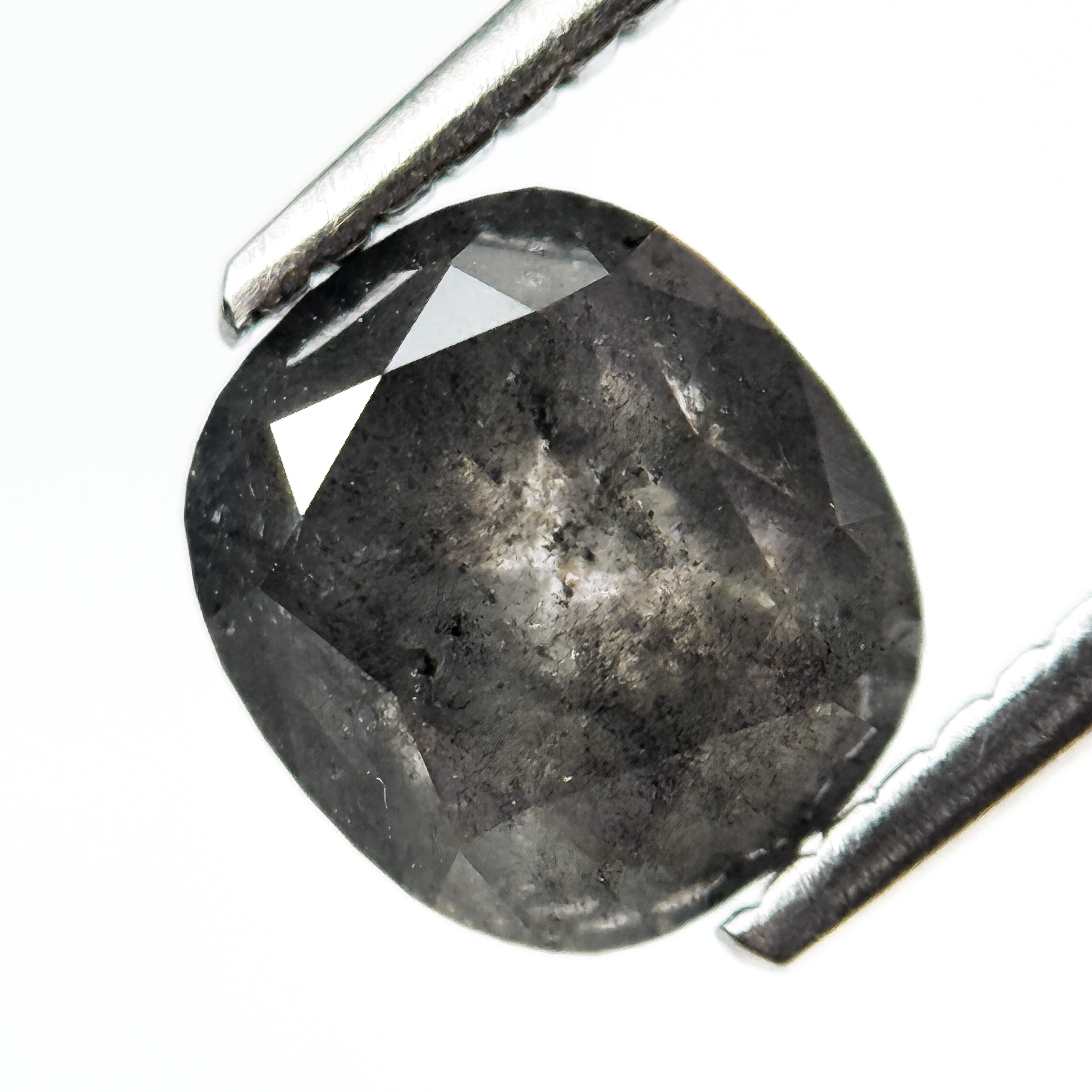 2.39 Ct Cushion Rose Cut Grey Natural Salt and Pepper Diamond