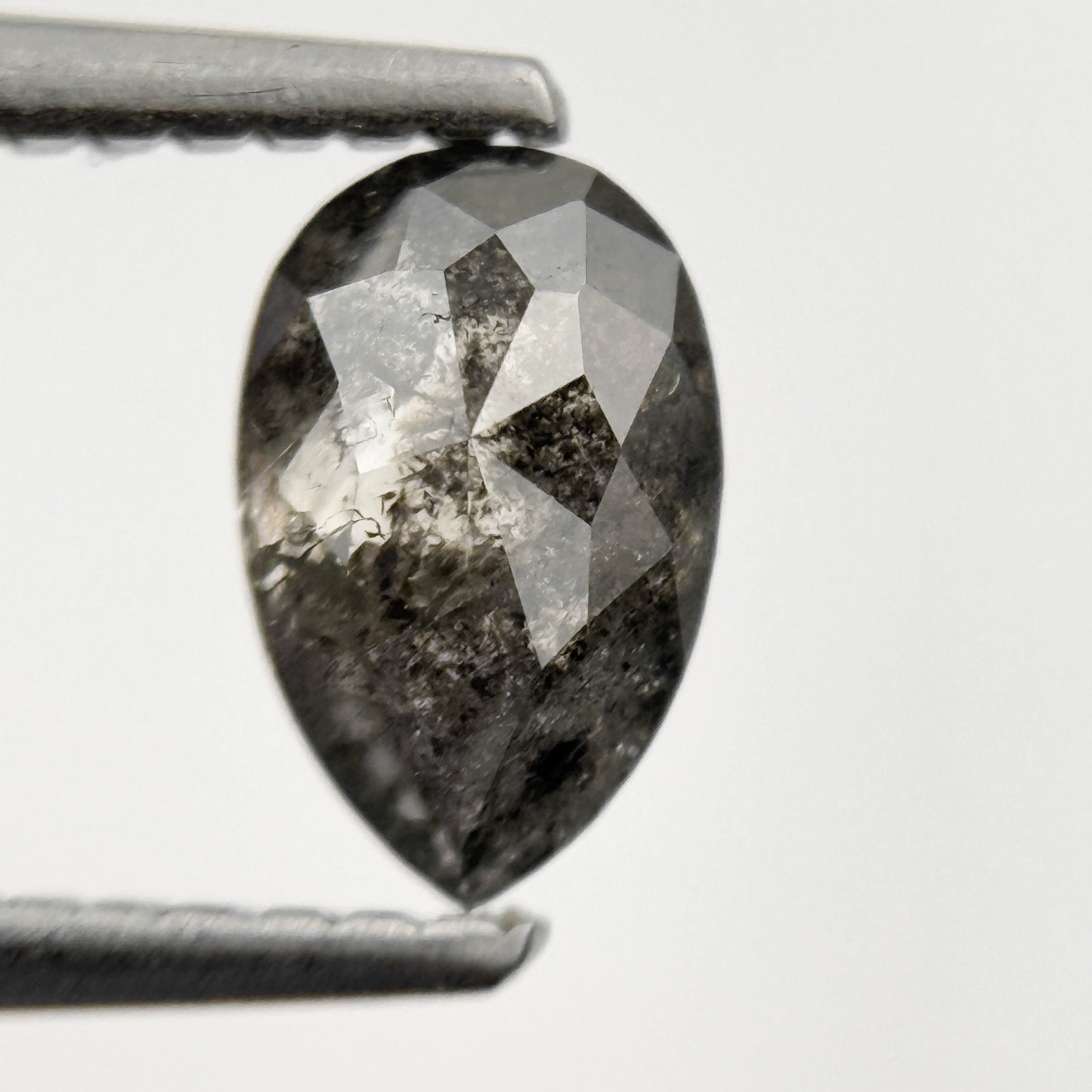 0.88 Ct Pear Rose Cut Grey Natural Galaxy Inclusion Diamond