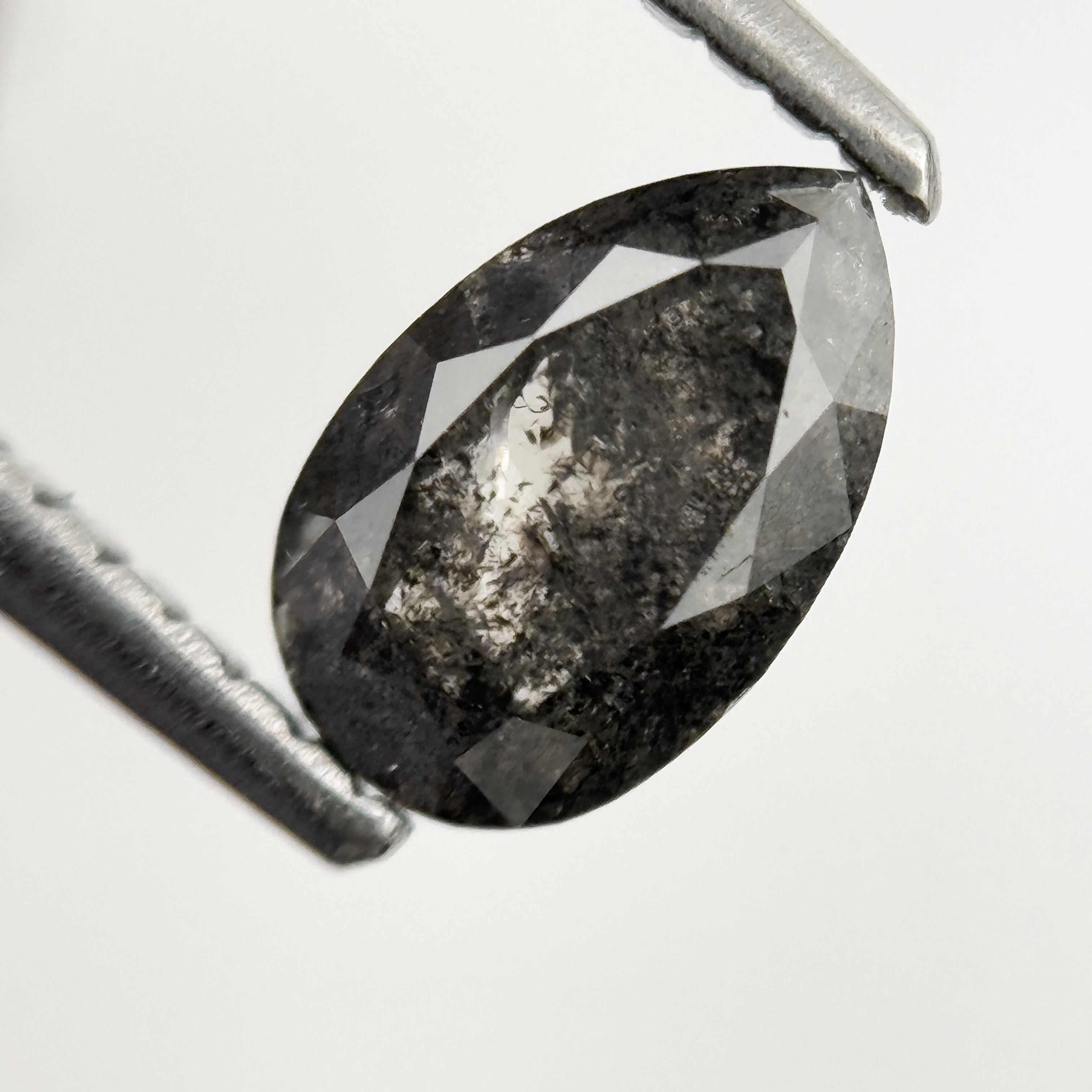 0.88 Ct Pear Rose Cut Grey Natural Galaxy Inclusion Diamond