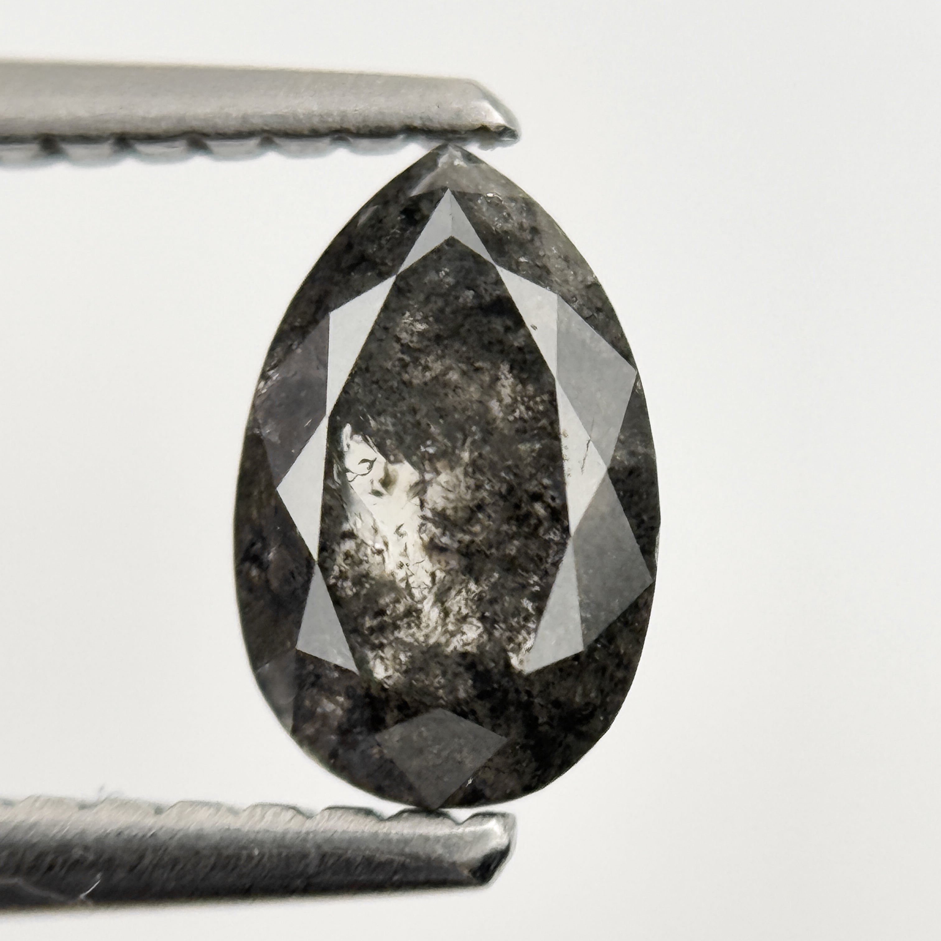 0.88 Ct Pear Rose Cut Grey Natural Galaxy Inclusion Diamond