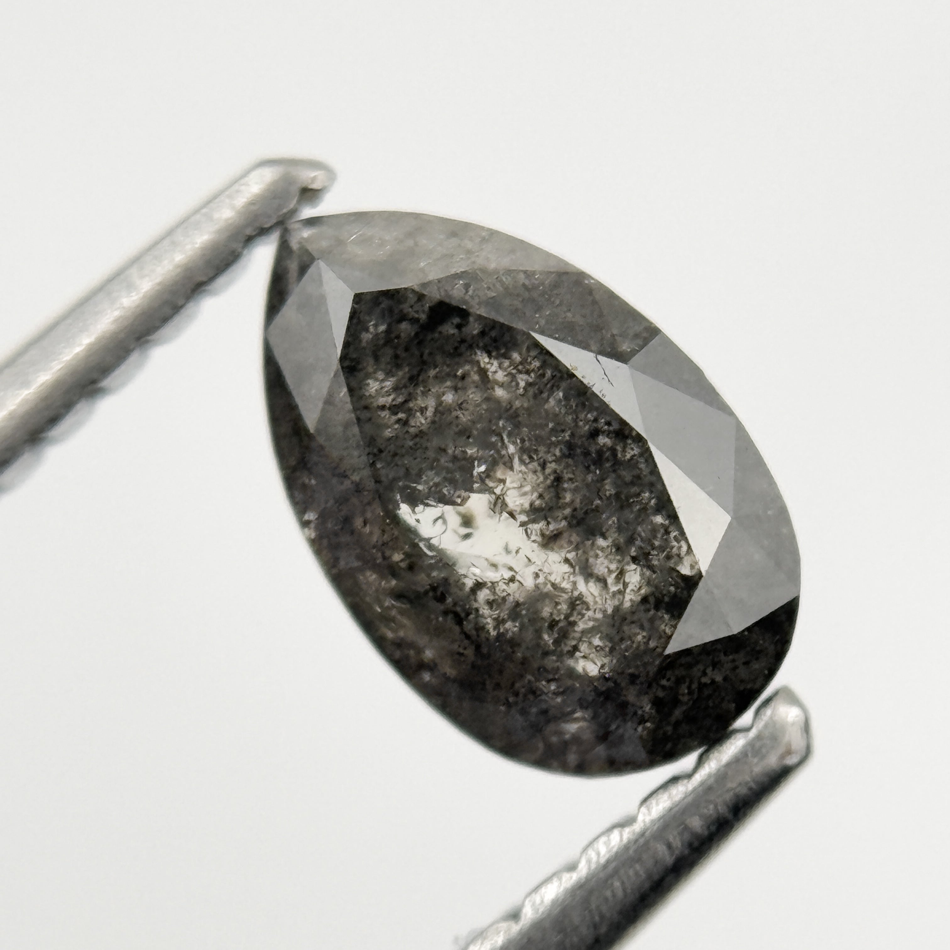 0.88 Ct Pear Rose Cut Grey Natural Galaxy Inclusion Diamond