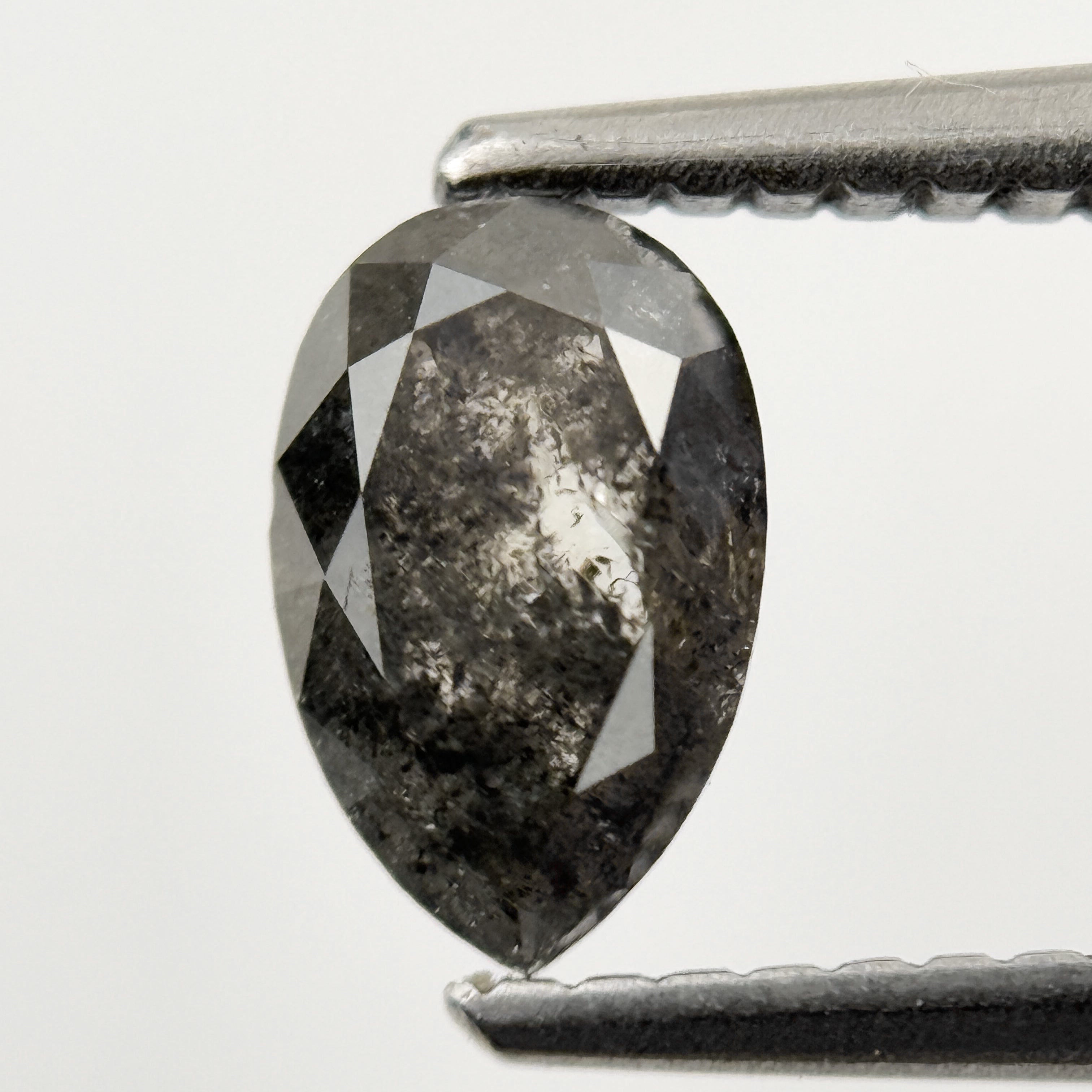0.88 Ct Pear Rose Cut Grey Natural Galaxy Inclusion Diamond