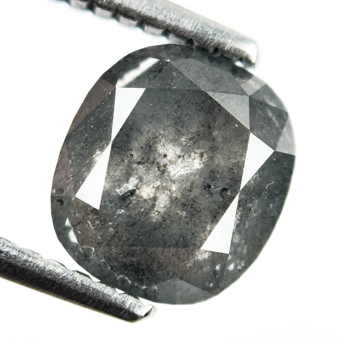 2.39 Ct Cushion Rose Cut Grey Natural Salt and Pepper Diamond