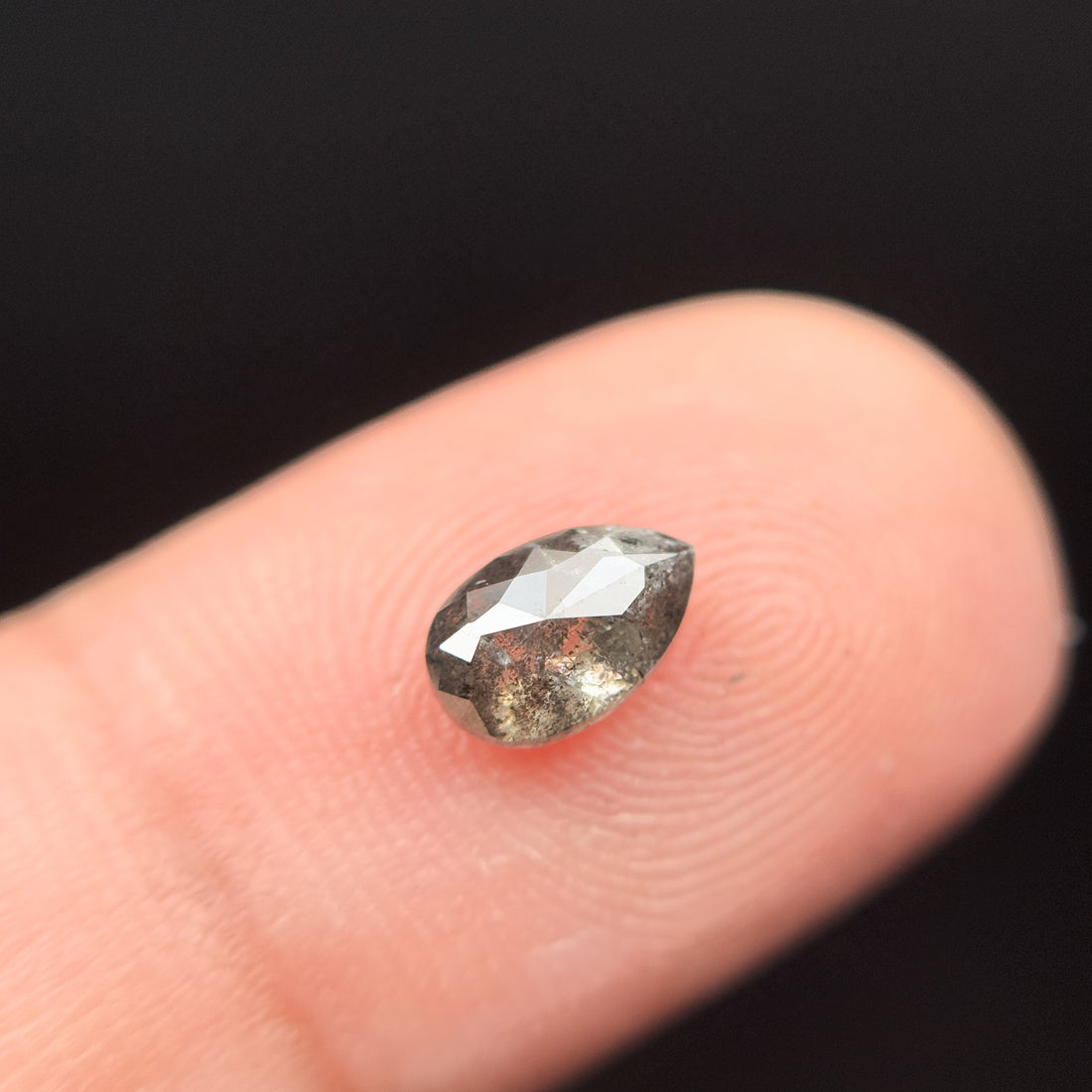 0.88 Ct Pear Rose Cut Grey Natural Galaxy Inclusion Diamond