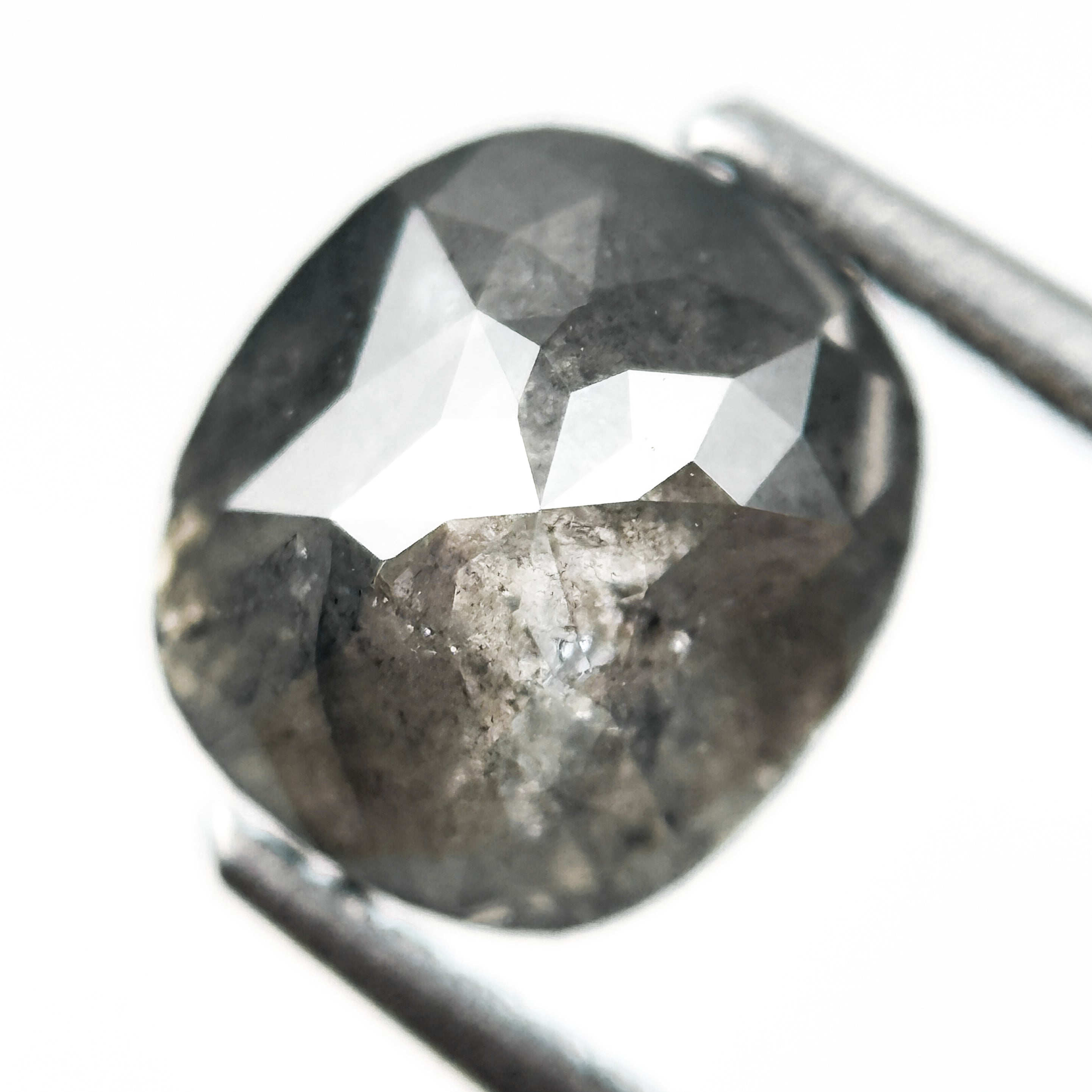 2.39 Ct Cushion Rose Cut Grey Natural Salt and Pepper Diamond