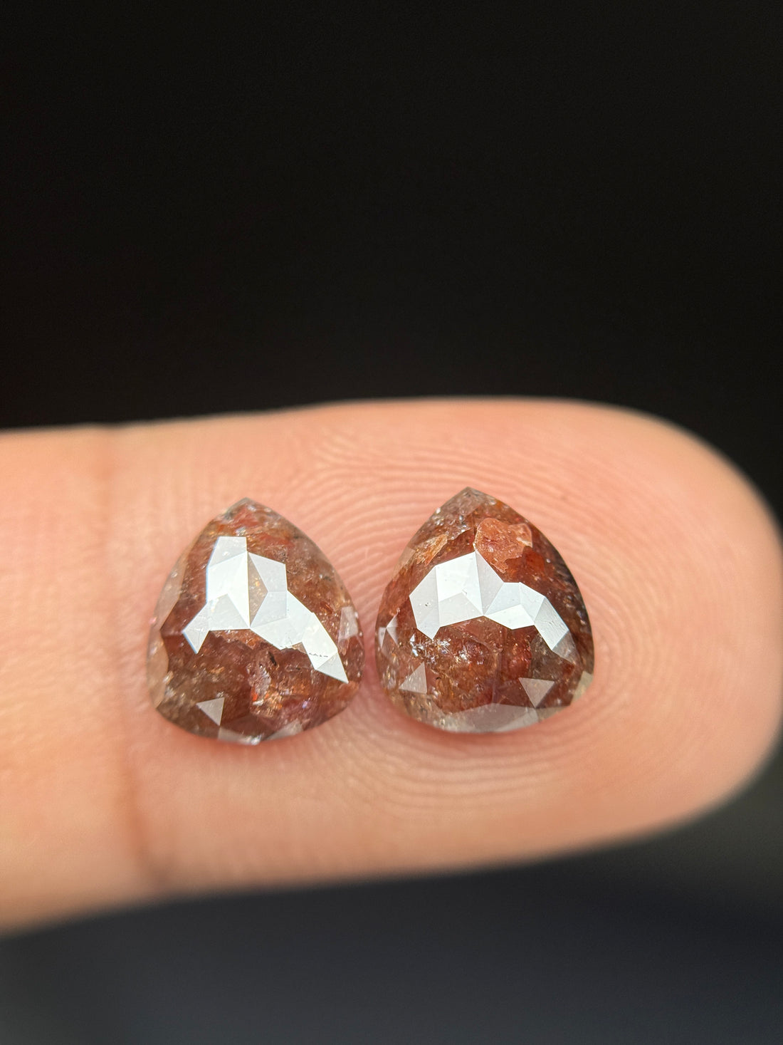 2.66 Ct Pear Rose Cut Red Natural Galaxy Diamond Pair