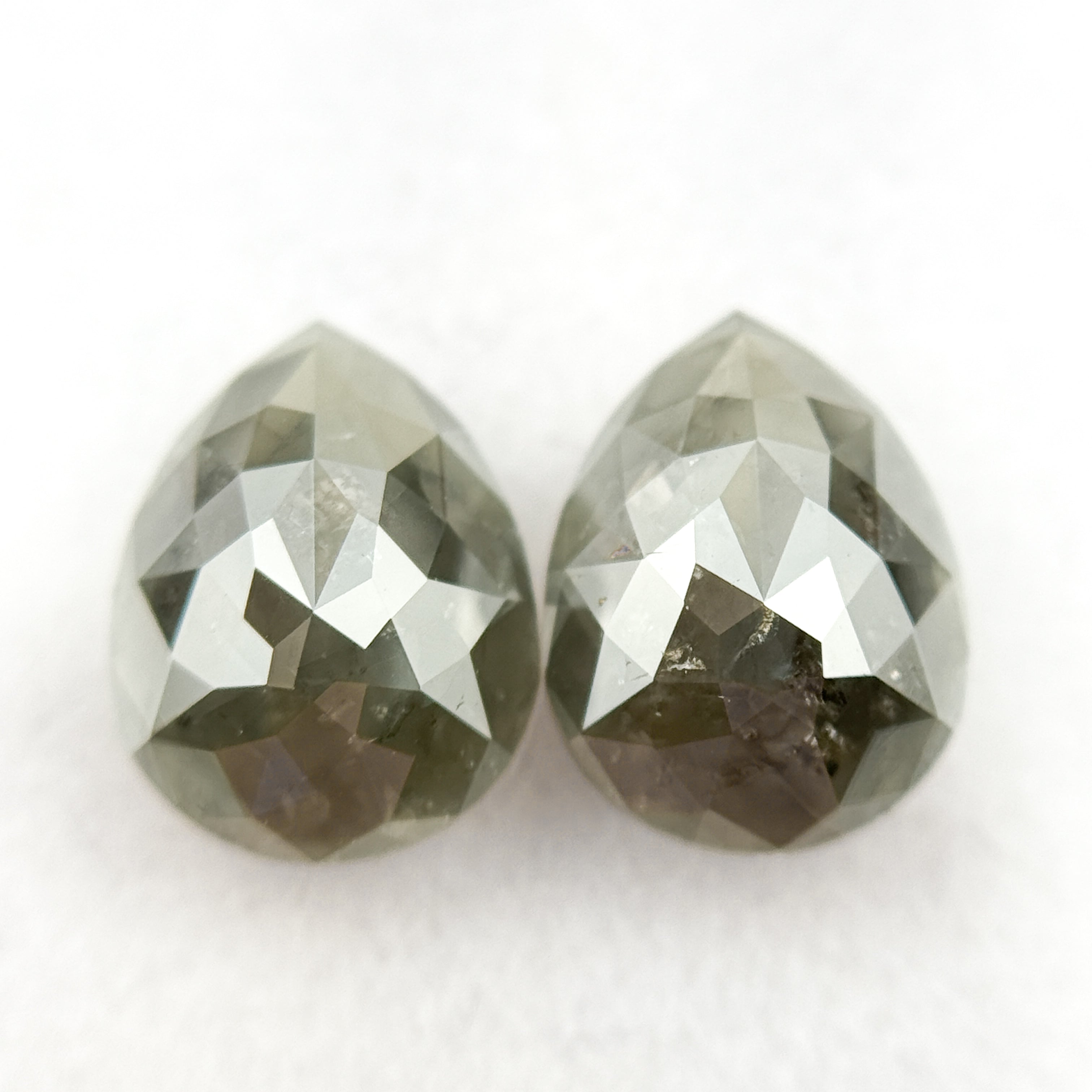 2.46 Ct Pear Rose Cut Green Natural Salt and pepper Diamond Pair
