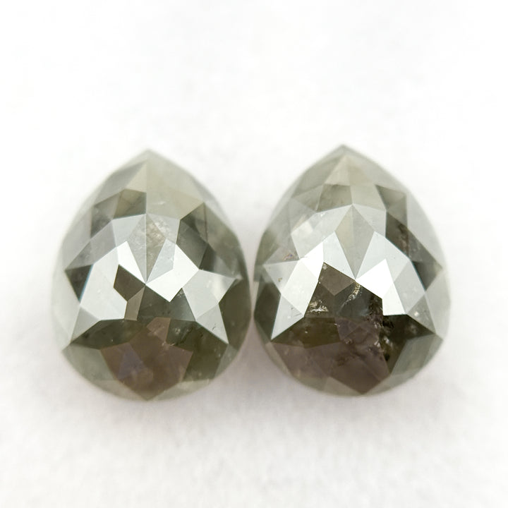 2.46 Ct Pear Rose Cut Green Natural Salt and pepper Diamond Pair