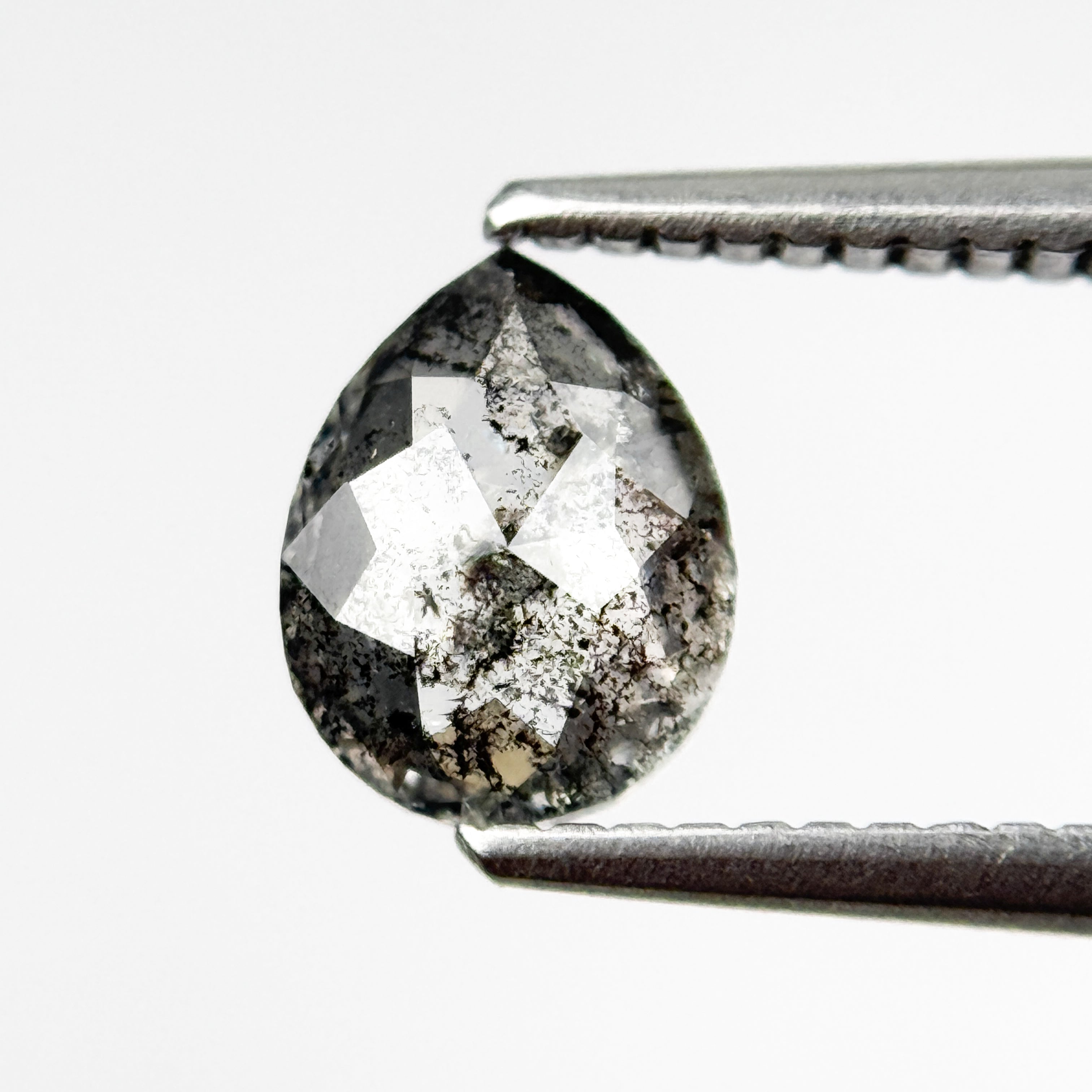 0.85 Ct Pear Rose Cut Grey Natural Salt and Pepper Diamond