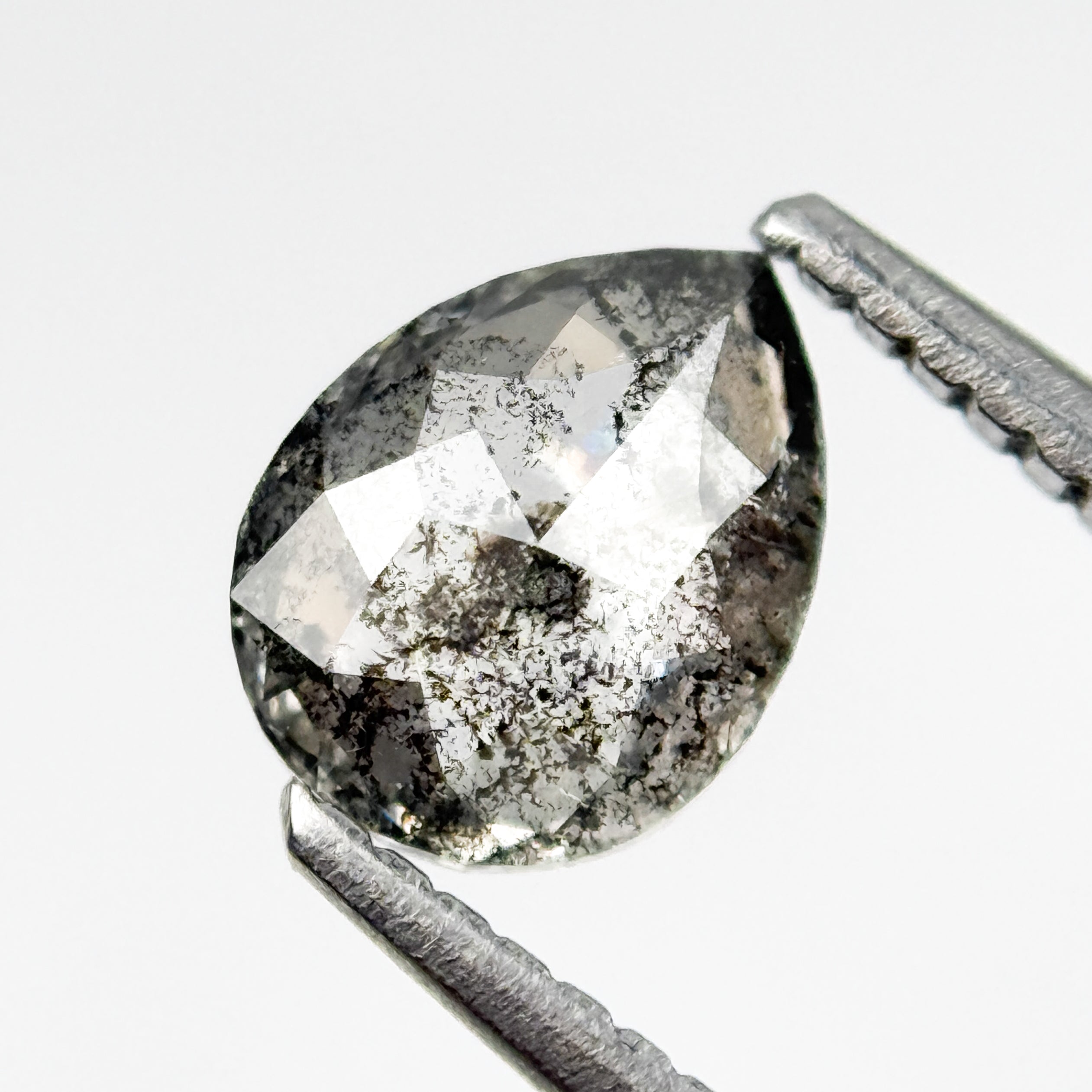 0.85 Ct Pear Rose Cut Grey Natural Salt and Pepper Diamond