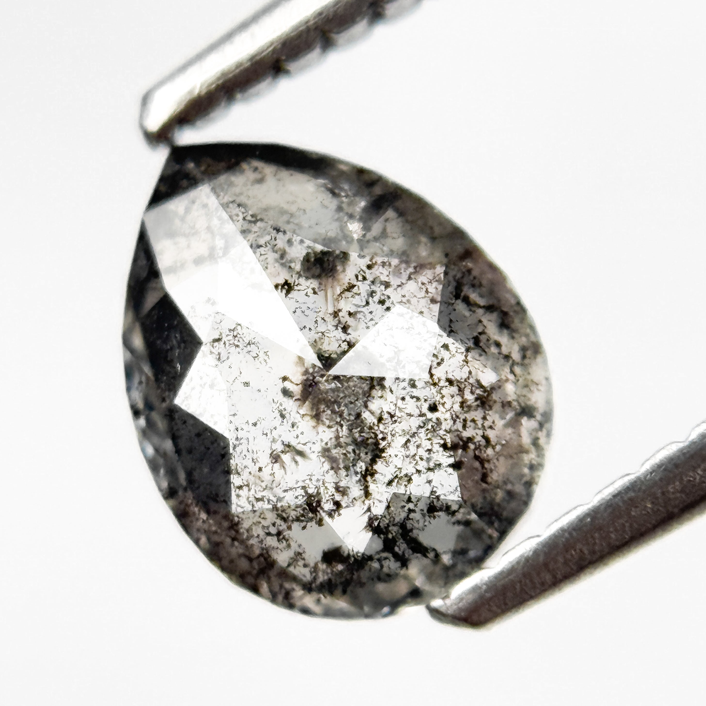 0.85 Ct Pear Rose Cut Grey Natural Salt and Pepper Diamond