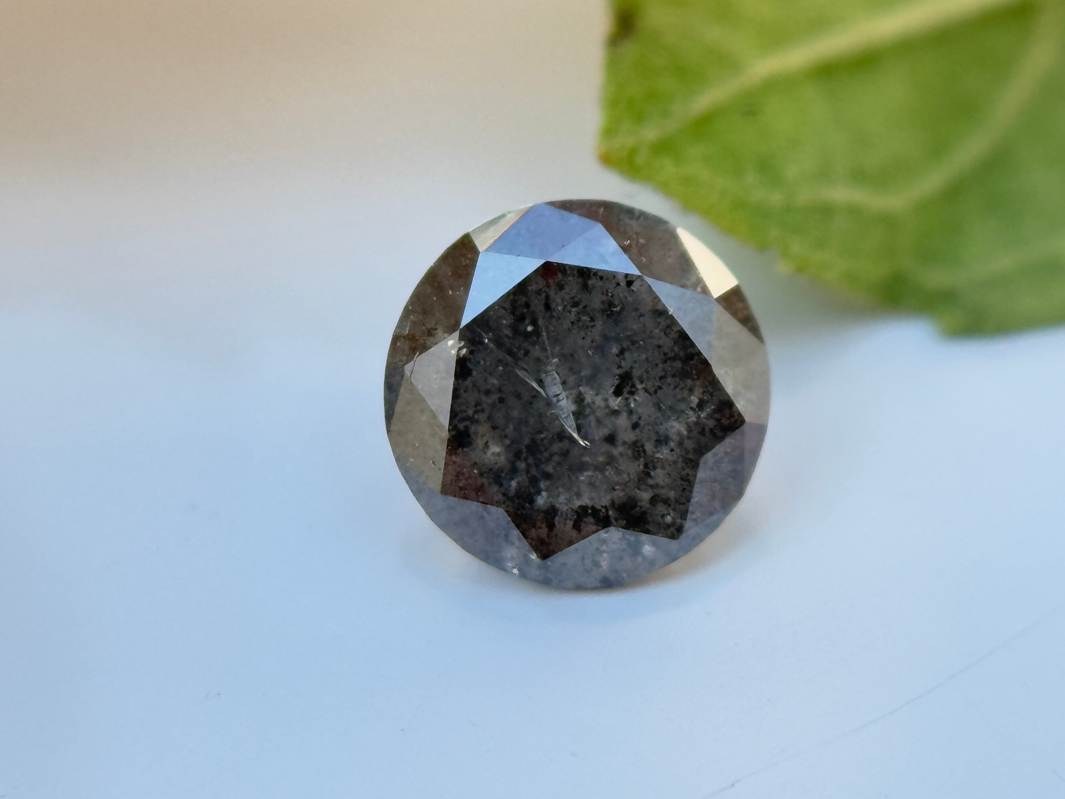 0.45 Ct Round Rose Cut Grey Natural Salt and Pepper Diamond