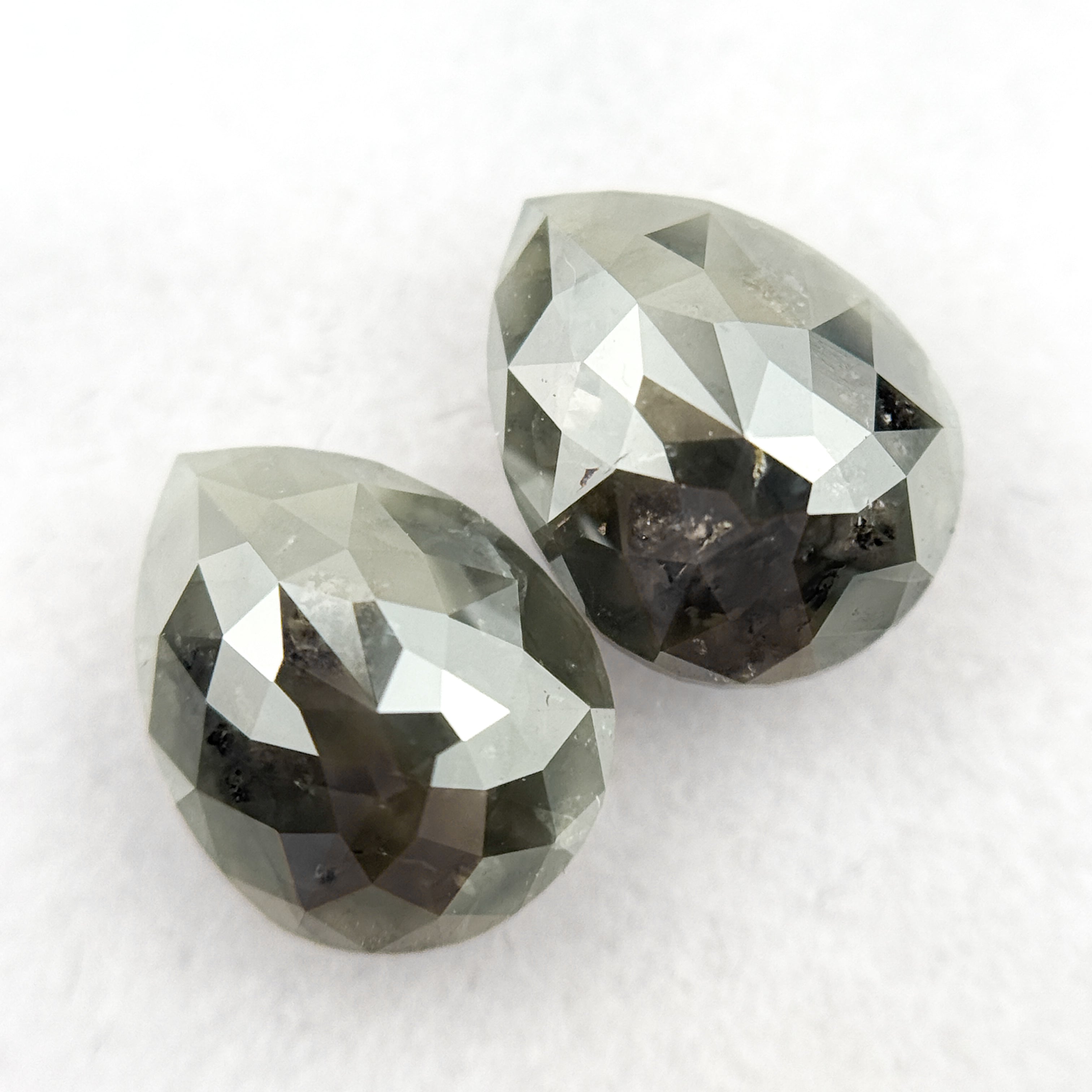 2.46 Ct Pear Rose Cut Green Natural Salt and pepper Diamond Pair