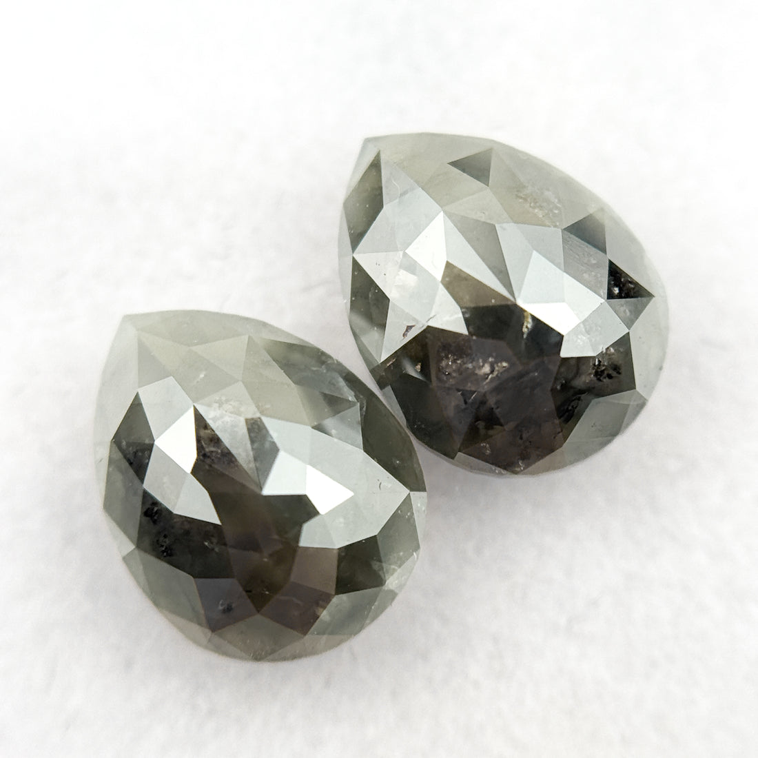 2.46 Ct Pear Rose Cut Green Natural Salt and pepper Diamond Pair