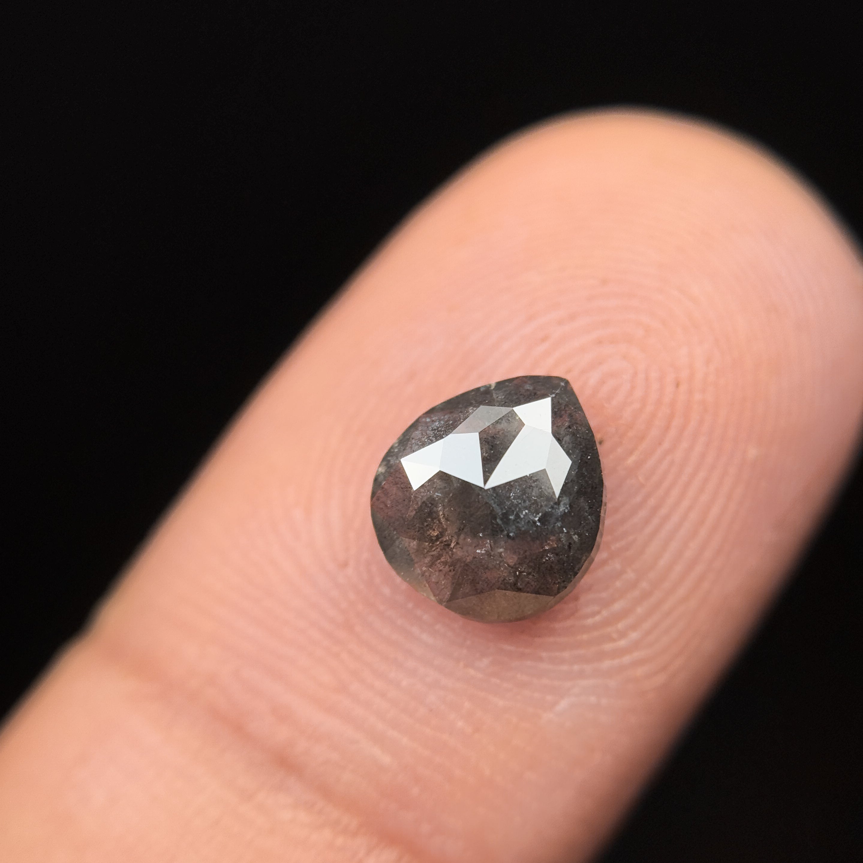 1.31 Ct Pear Rose Cut Grey Natural Antique Diamond