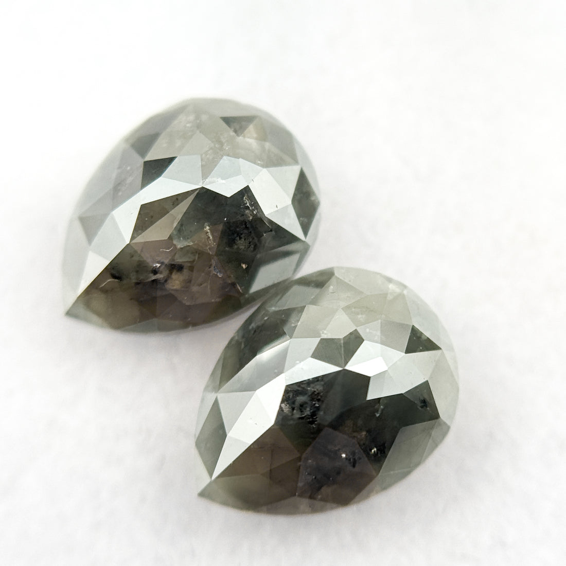 2.46 Ct Pear Rose Cut Green Natural Salt and pepper Diamond Pair