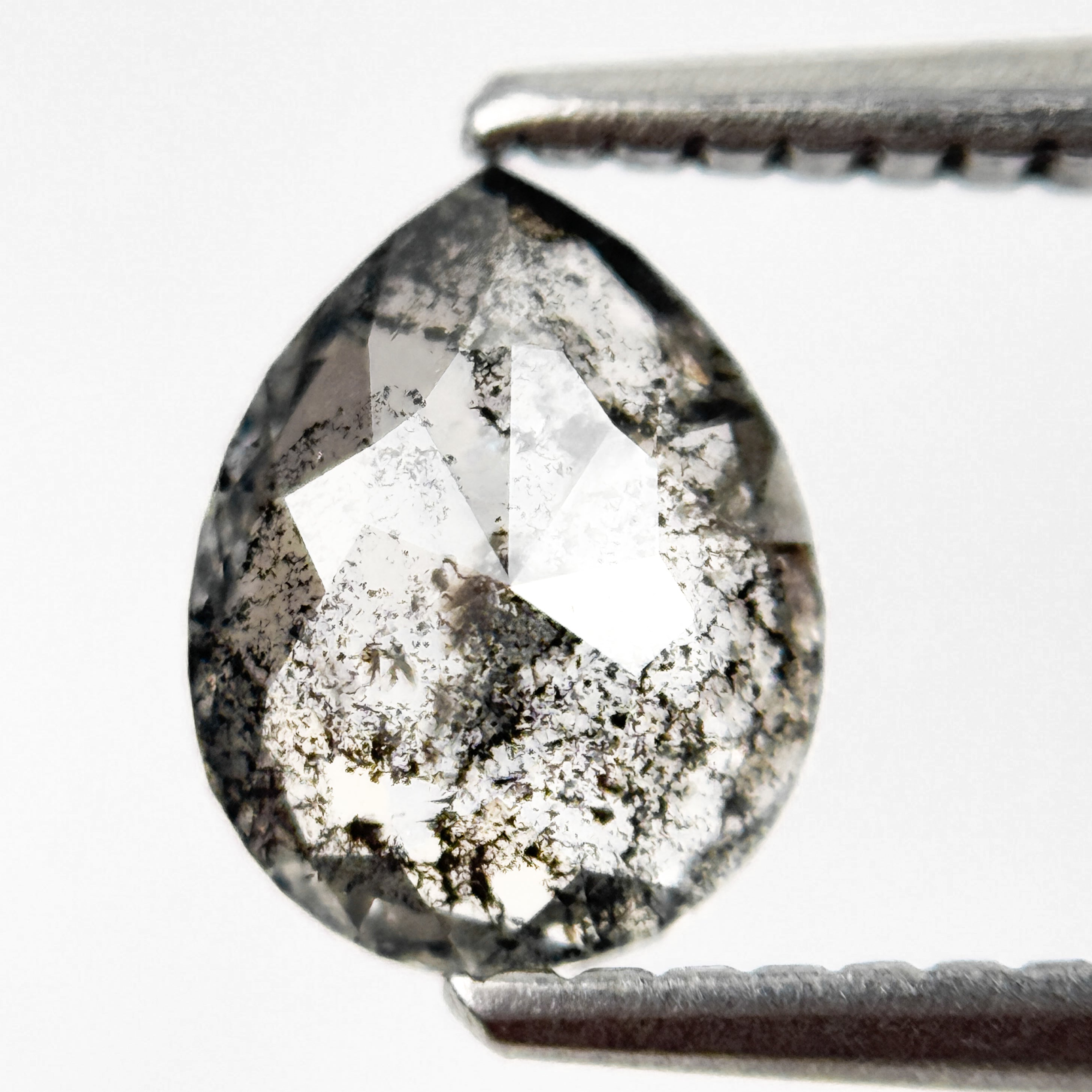 0.85 Ct Pear Rose Cut Grey Natural Salt and Pepper Diamond
