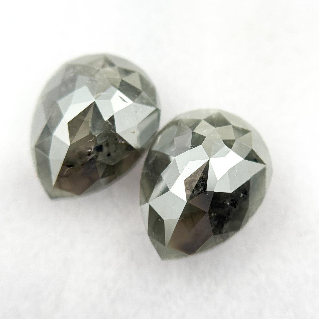 2.46 Ct Pear Rose Cut Green Natural Salt and pepper Diamond Pair