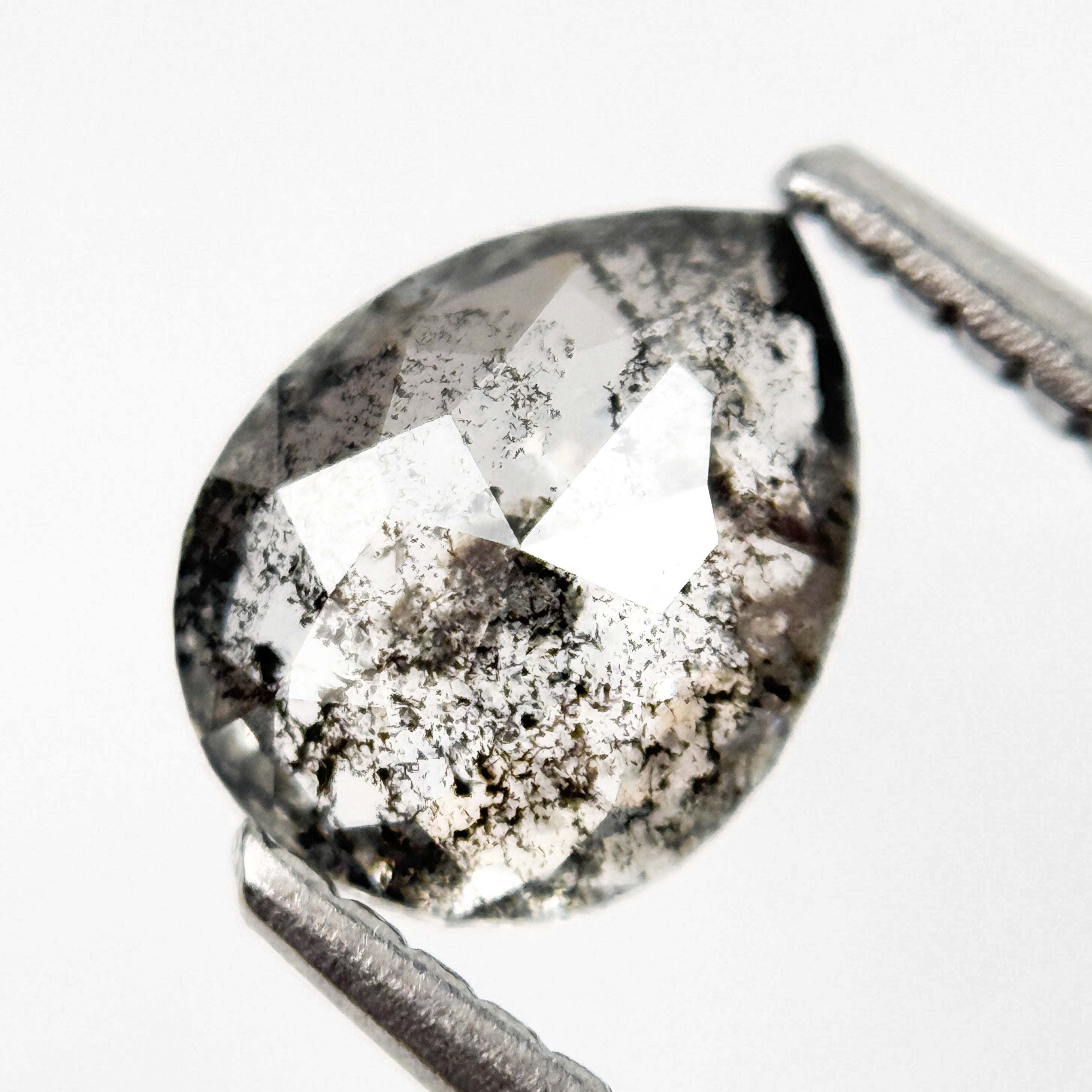 0.85 Ct Pear Rose Cut Grey Natural Salt and Pepper Diamond