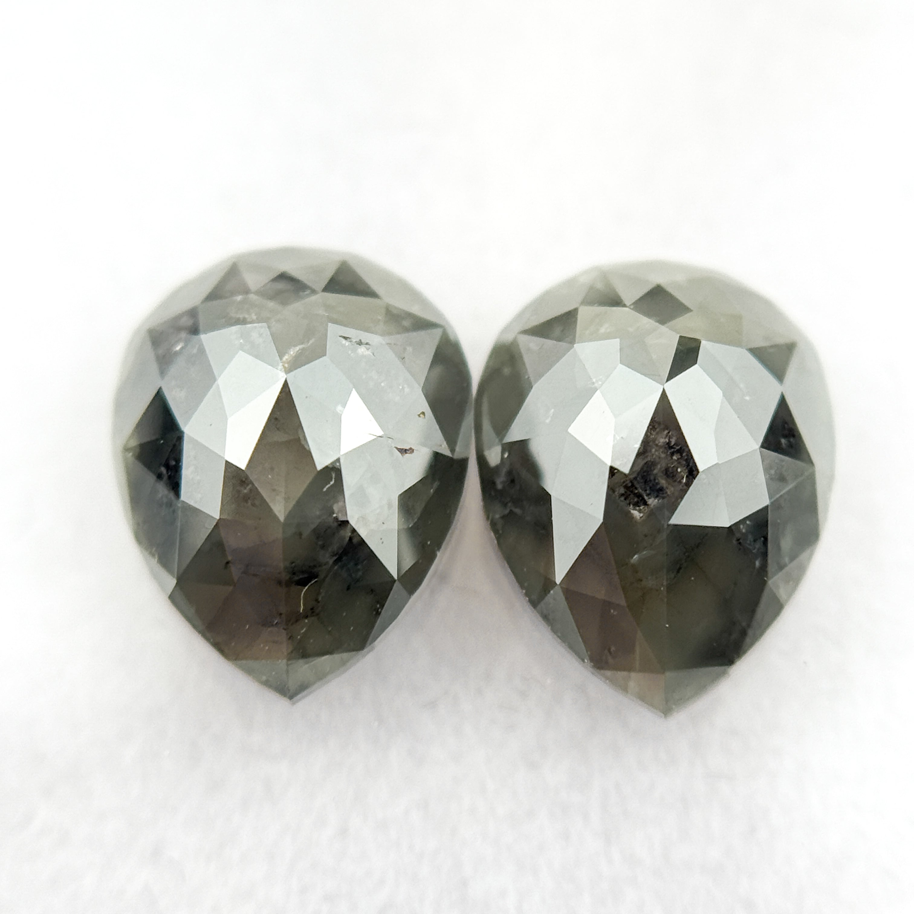 2.46 Ct Pear Rose Cut Green Natural Salt and pepper Diamond Pair