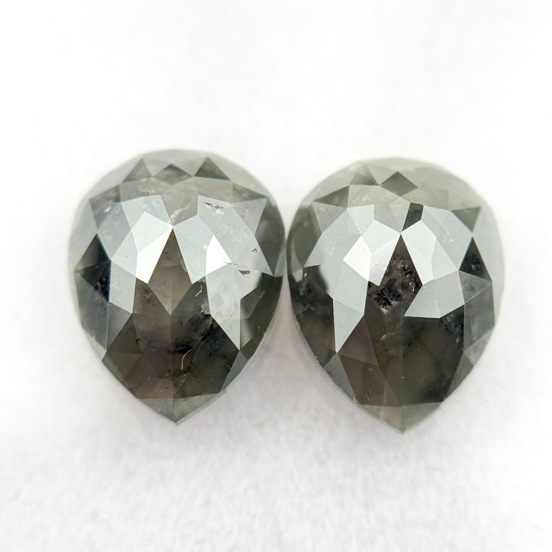 2.46 Ct Pear Rose Cut Green Natural Salt and pepper Diamond Pair