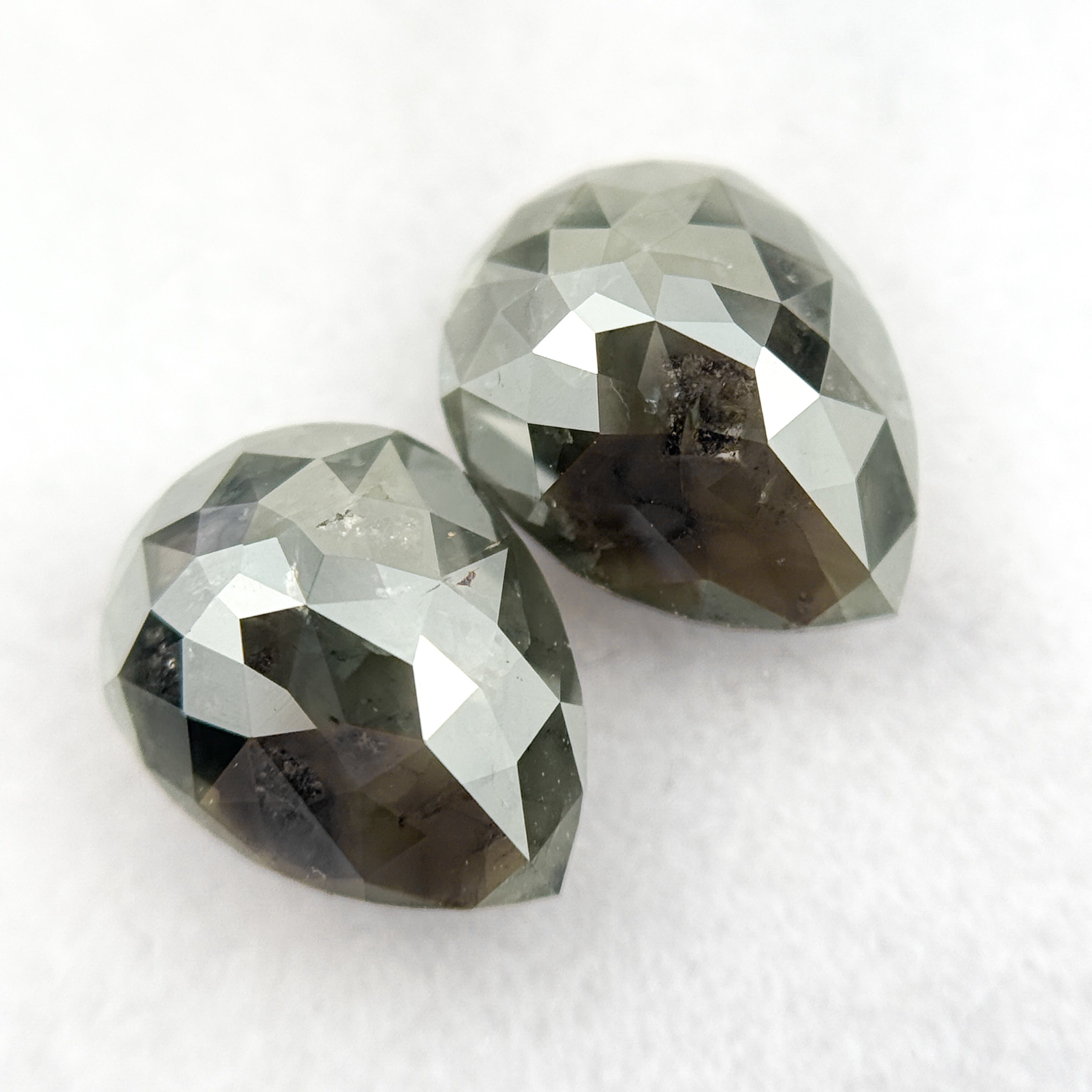 2.46 Ct Pear Rose Cut Green Natural Salt and pepper Diamond Pair