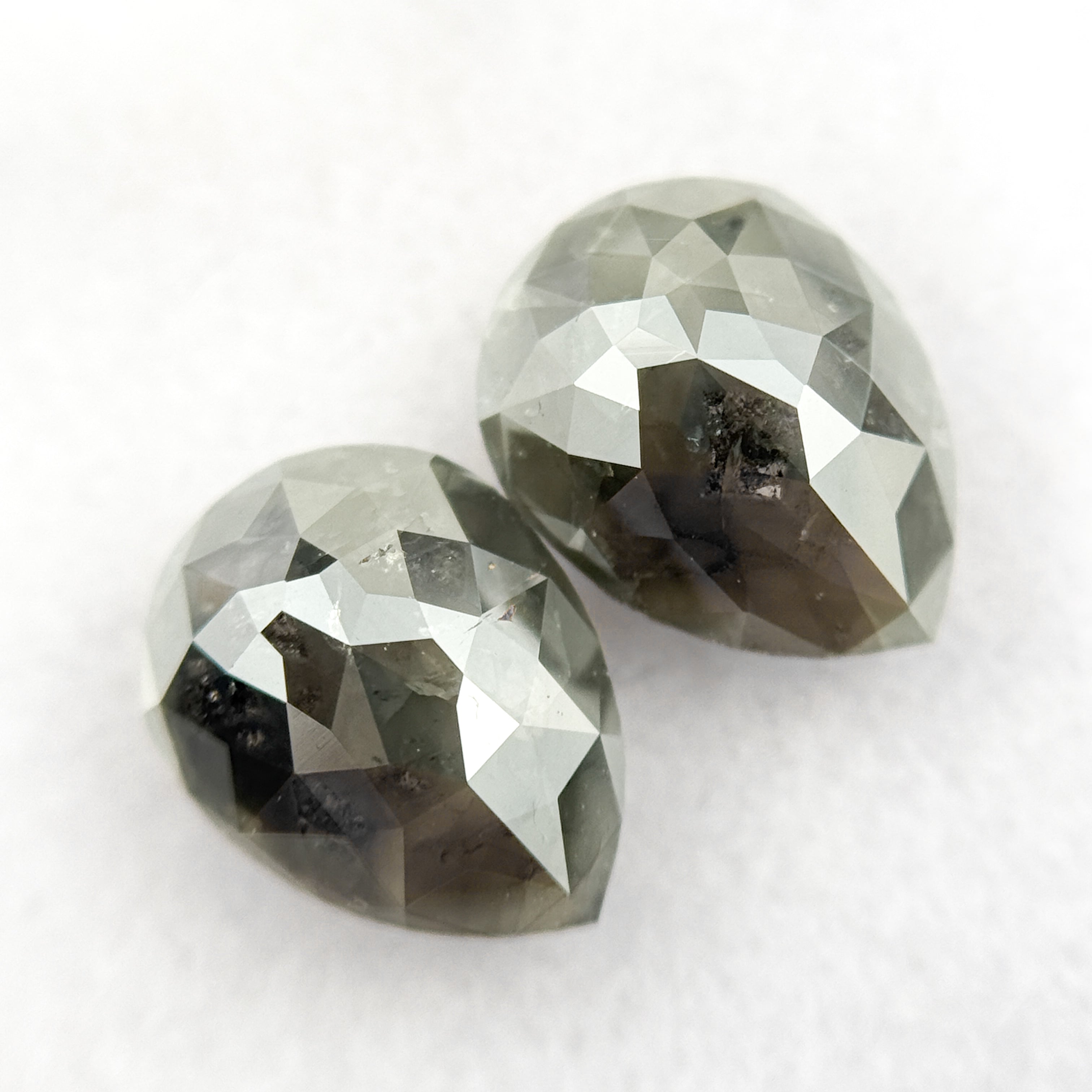 2.46 Ct Pear Rose Cut Green Natural Salt and pepper Diamond Pair