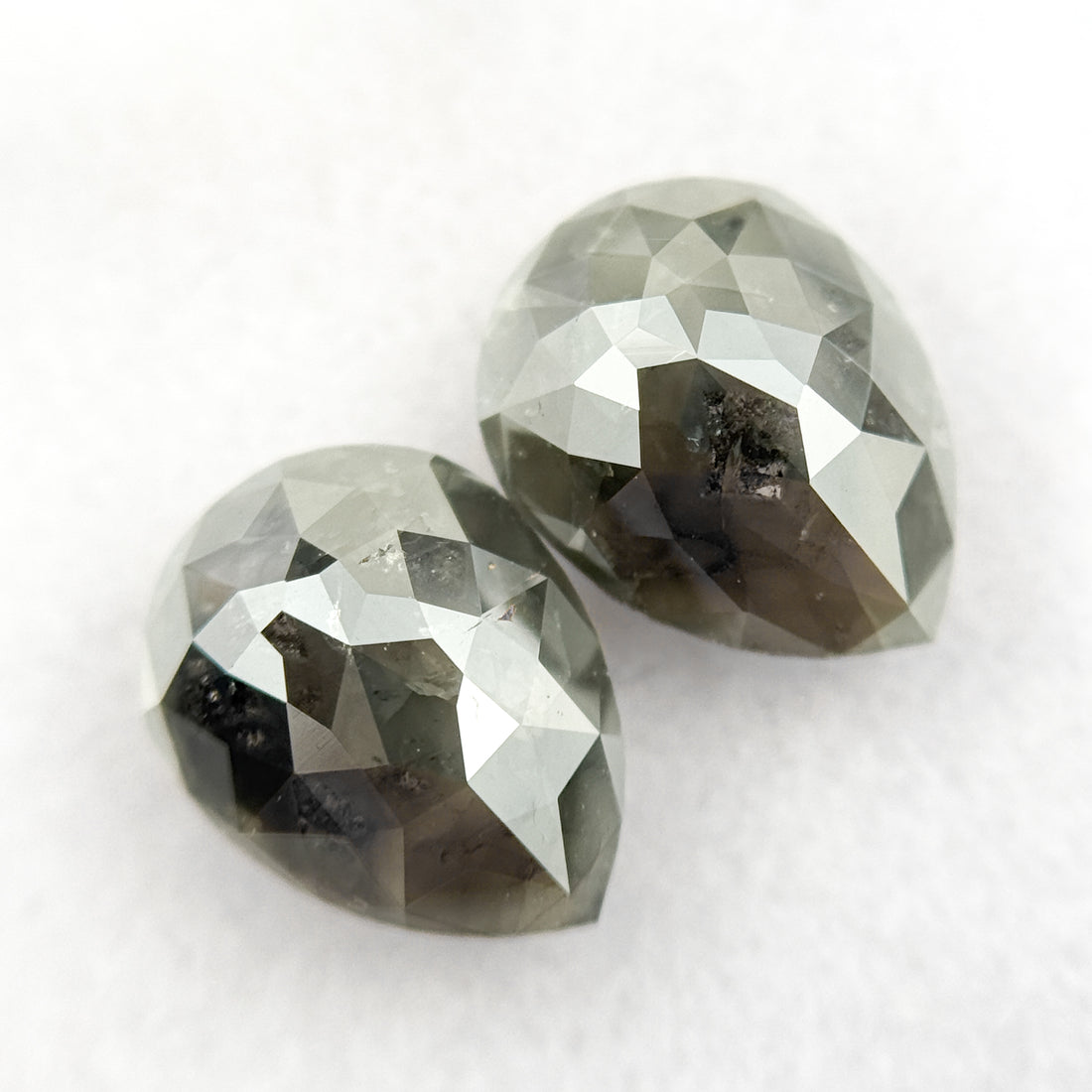 2.46 Ct Pear Rose Cut Green Natural Salt and pepper Diamond Pair