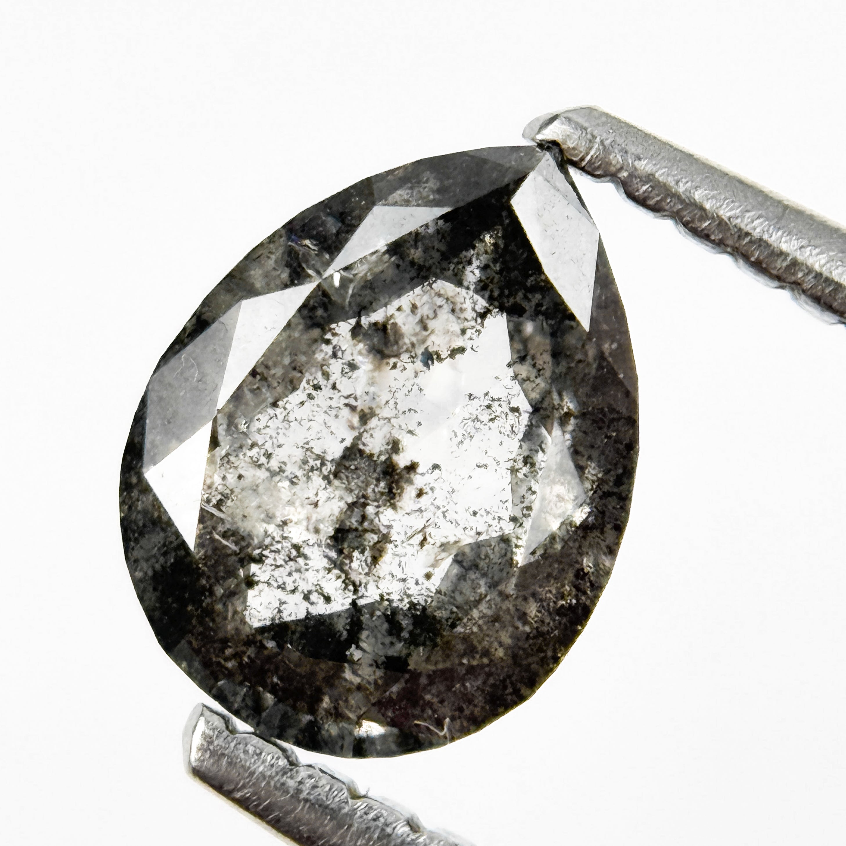 0.85 Ct Pear Rose Cut Grey Natural Salt and Pepper Diamond