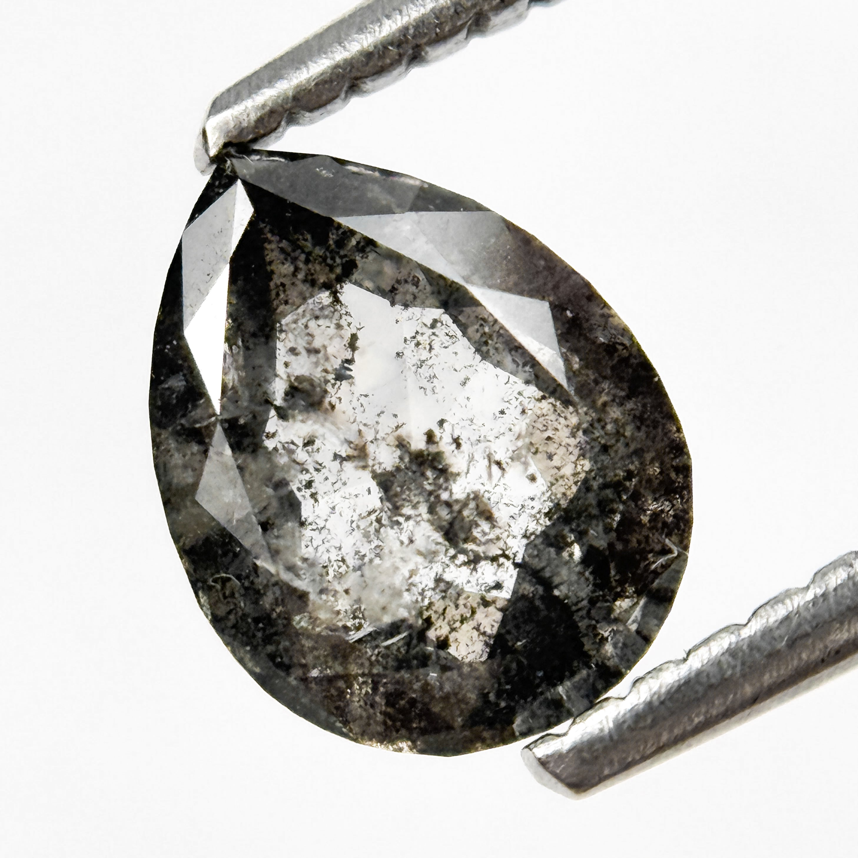 0.85 Ct Pear Rose Cut Grey Natural Salt and Pepper Diamond