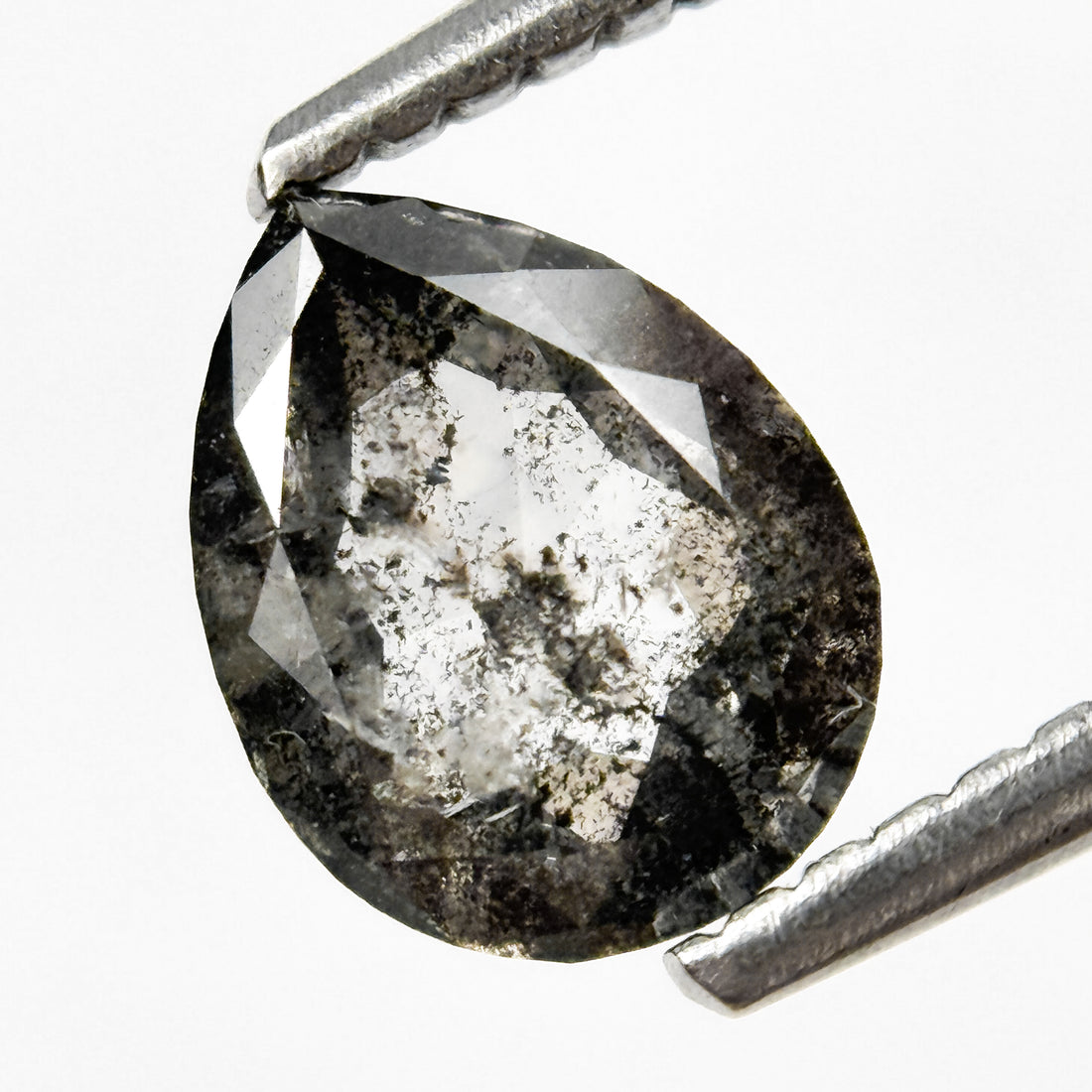 0.85 Ct Pear Rose Cut Grey Natural Salt and Pepper Diamond