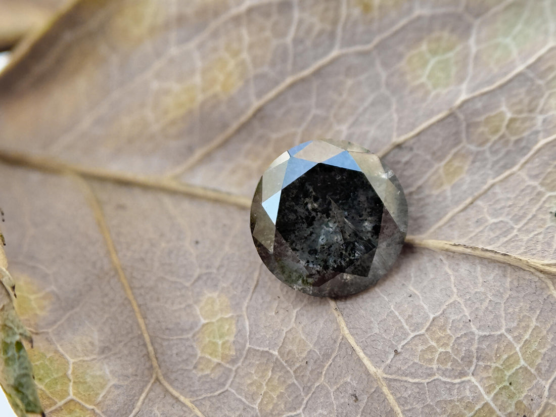 0.45 Ct Round Rose Cut Grey Natural Salt and Pepper Diamond