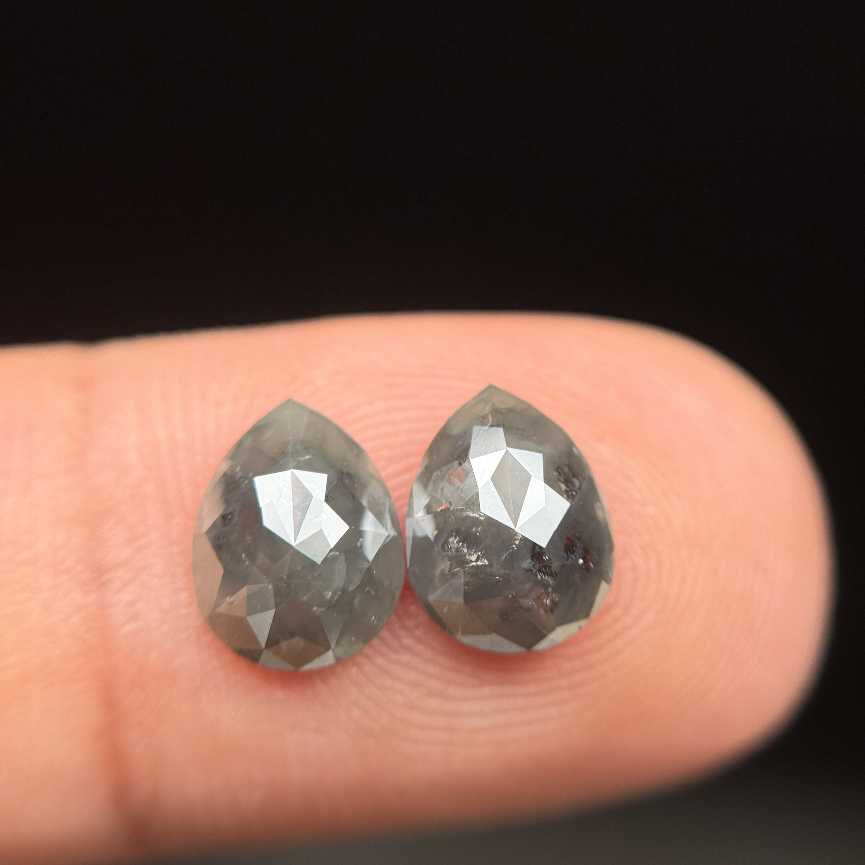 2.46 Ct Pear Rose Cut Green Natural Salt and pepper Diamond Pair