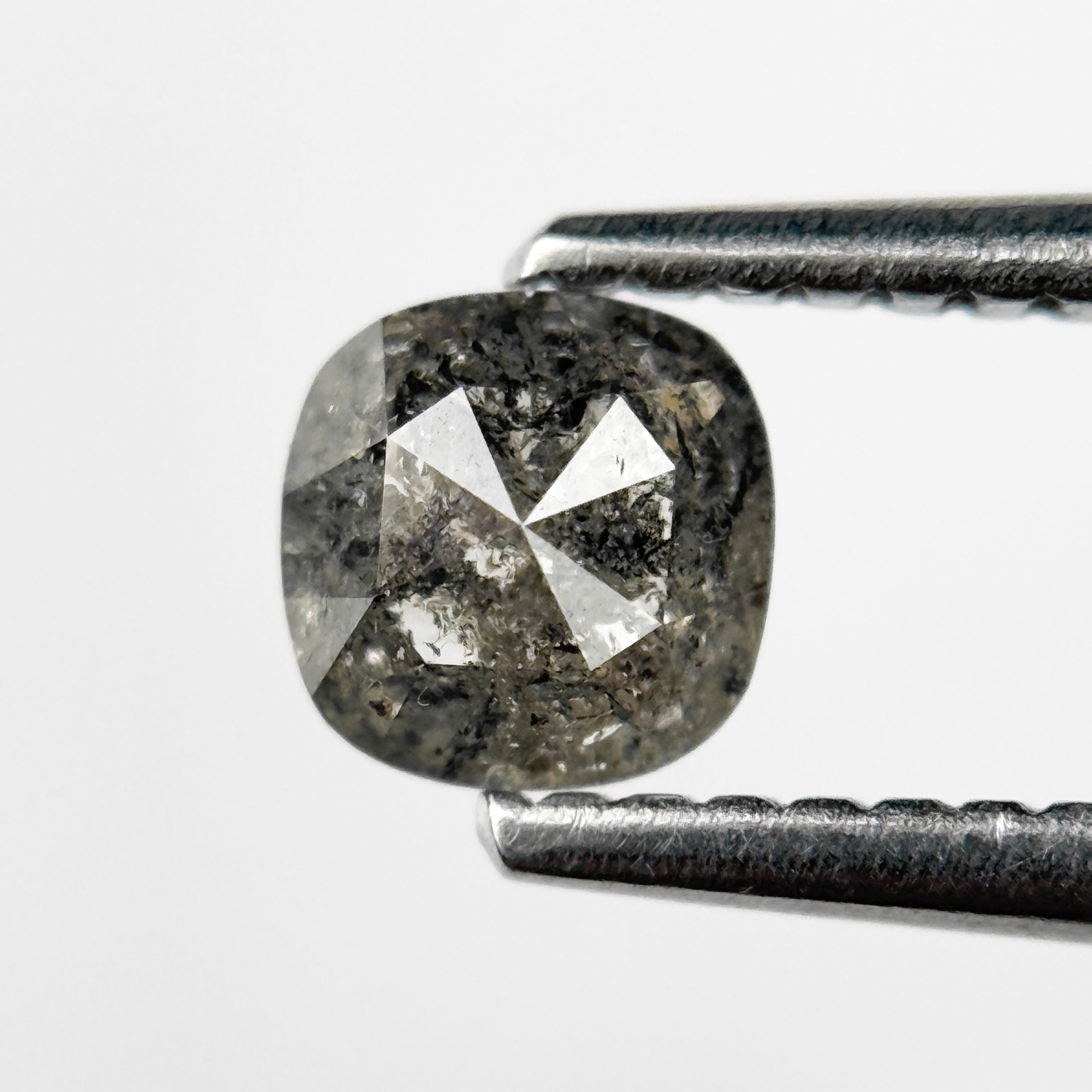 0.52 Ct Cushion Rose Cut Grey Natural Salt and Pepper Diamond
