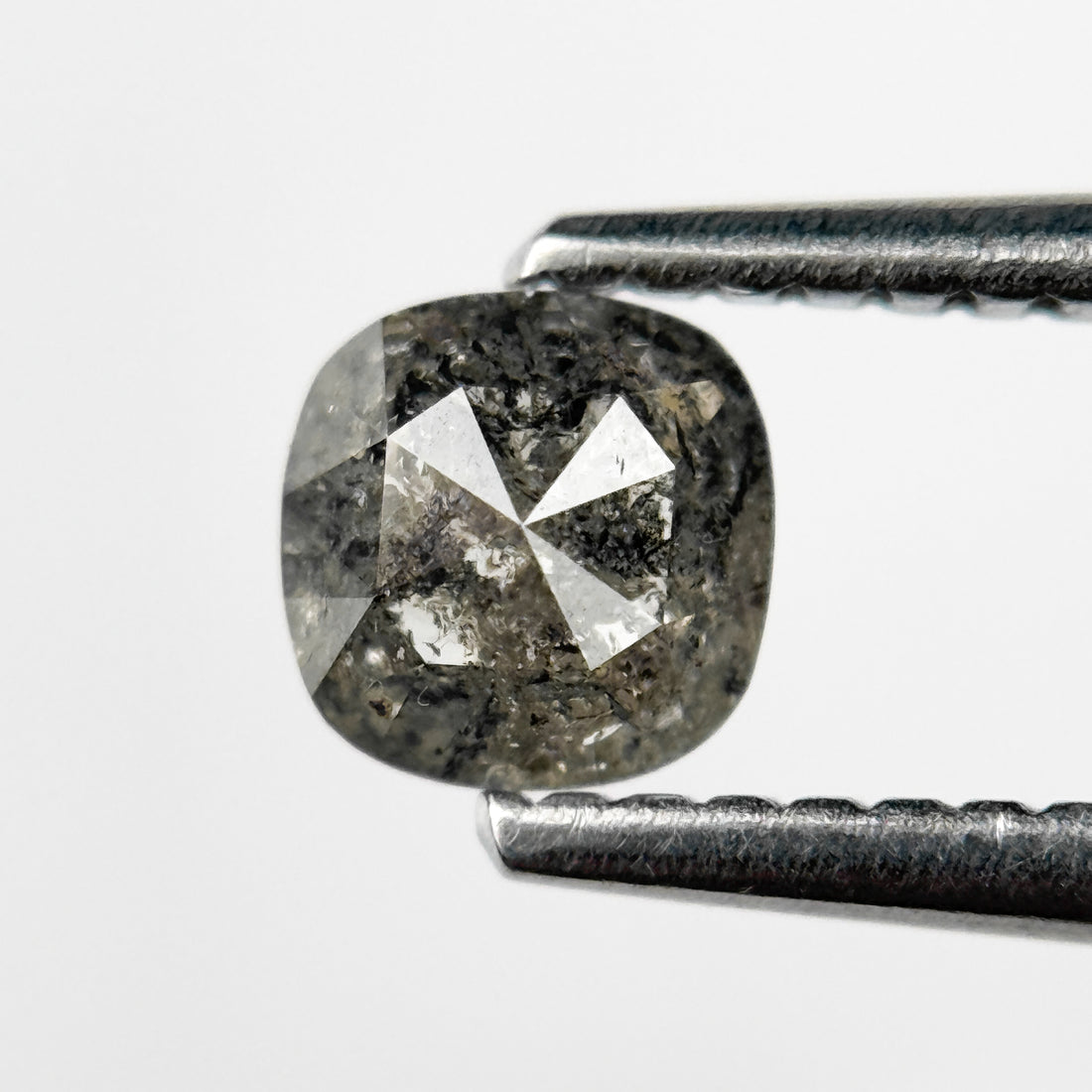 0.52 Ct Cushion Rose Cut Grey Natural Salt and Pepper Diamond