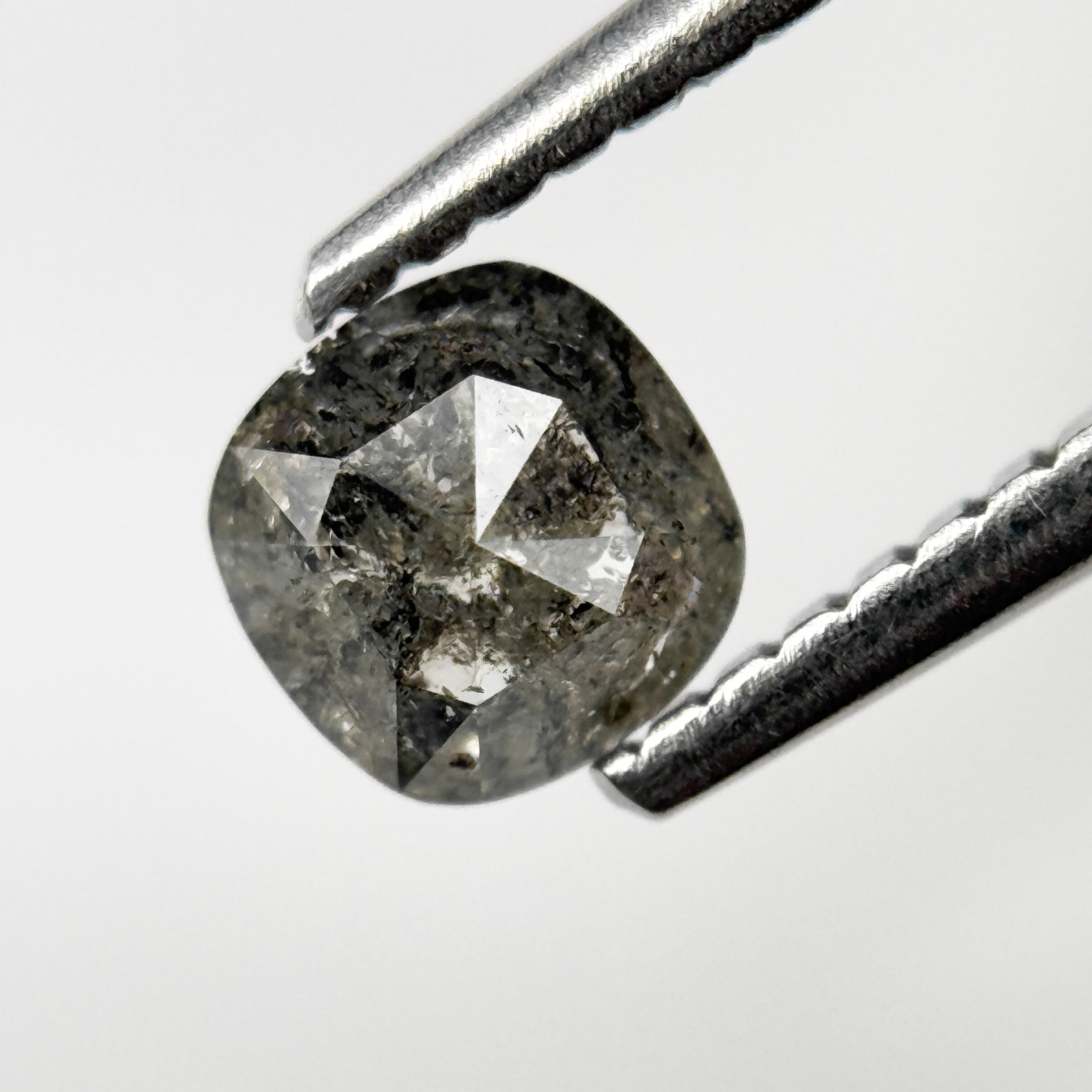 0.52 Ct Cushion Rose Cut Grey Natural Salt and Pepper Diamond