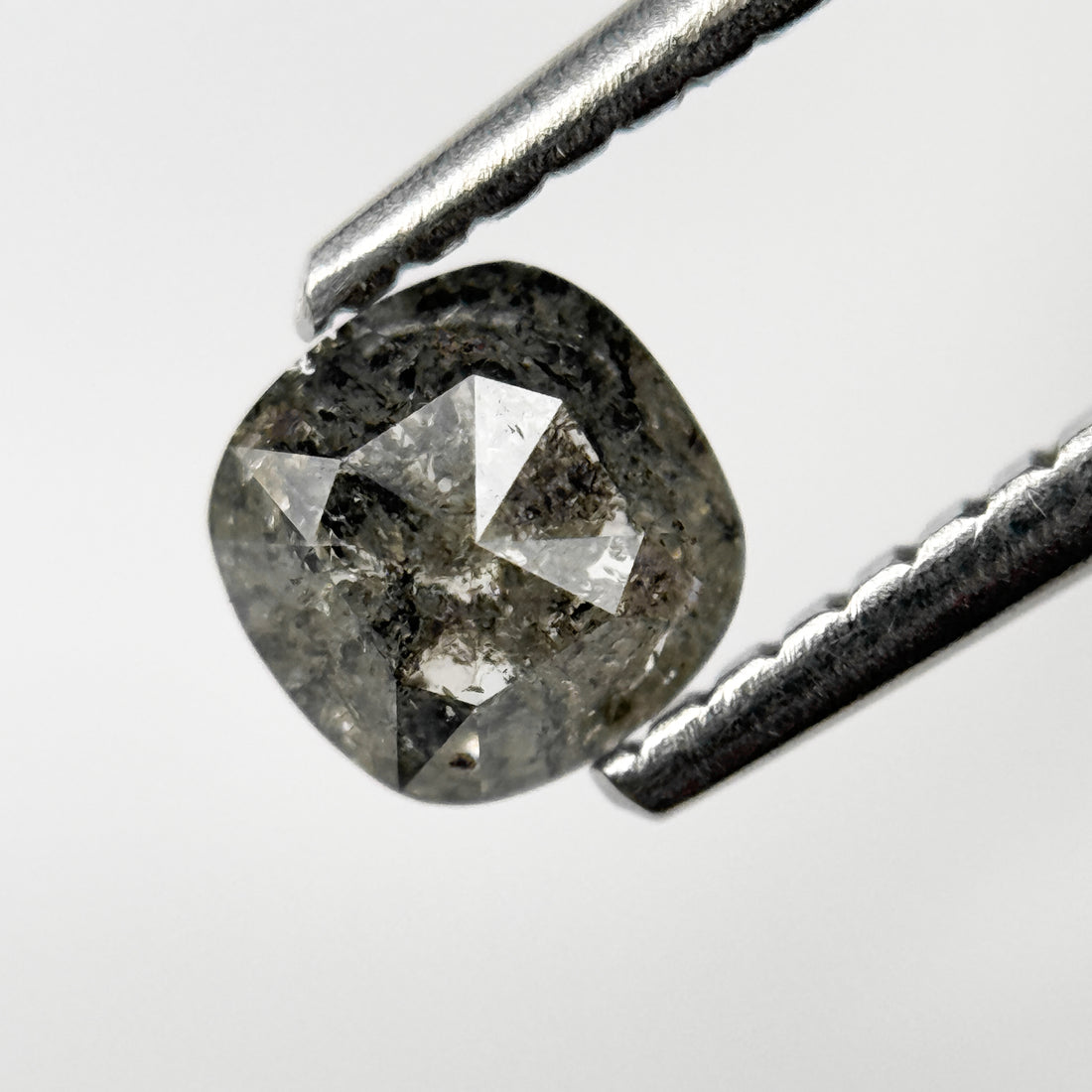 0.52 Ct Cushion Rose Cut Grey Natural Salt and Pepper Diamond