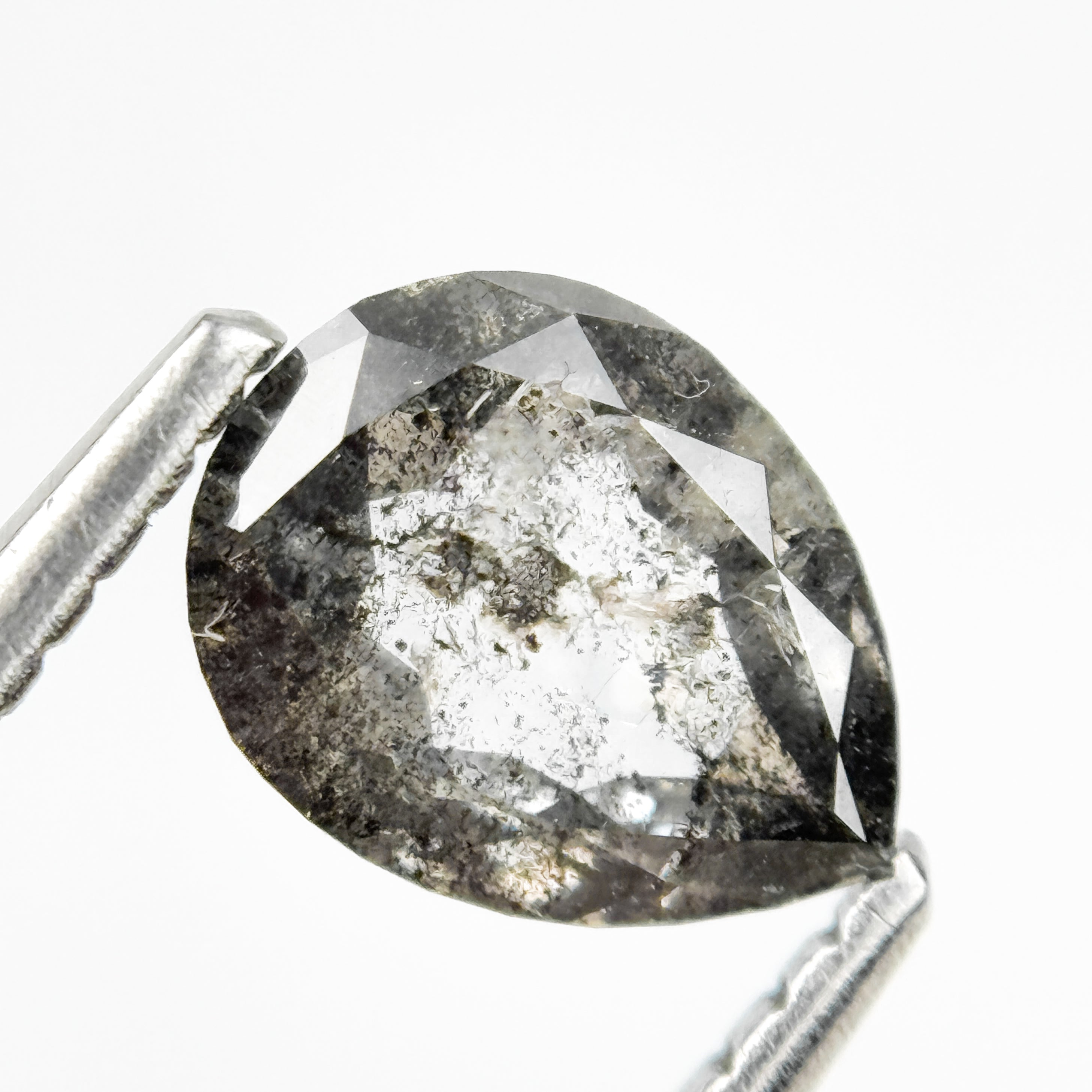 0.85 Ct Pear Rose Cut Grey Natural Salt and Pepper Diamond